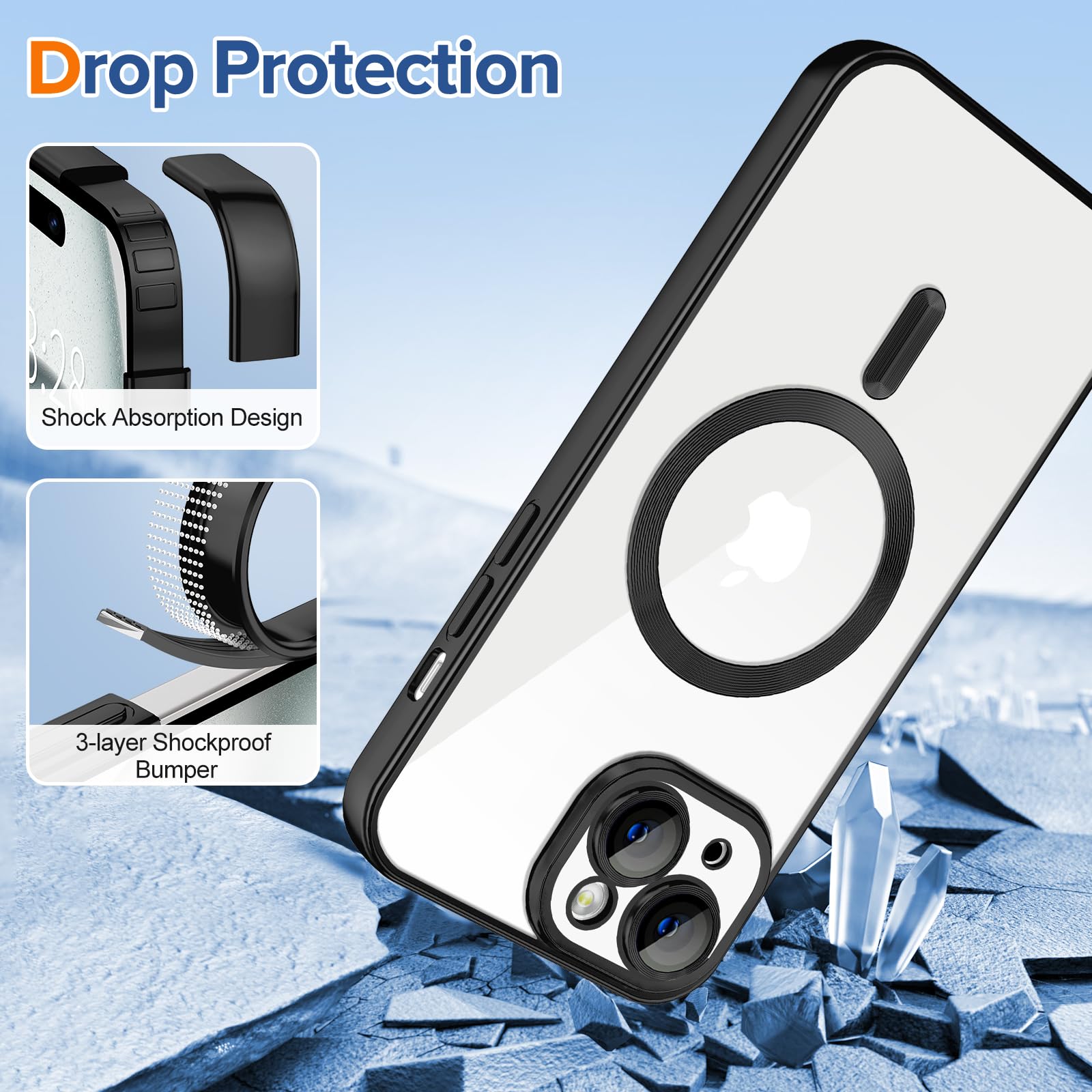 Hython Magnetic Clear Case For Iphone 15 Plus Case With Camera Lens Protector [Compatible With Magsafe] Luxury Plating Edge Slim