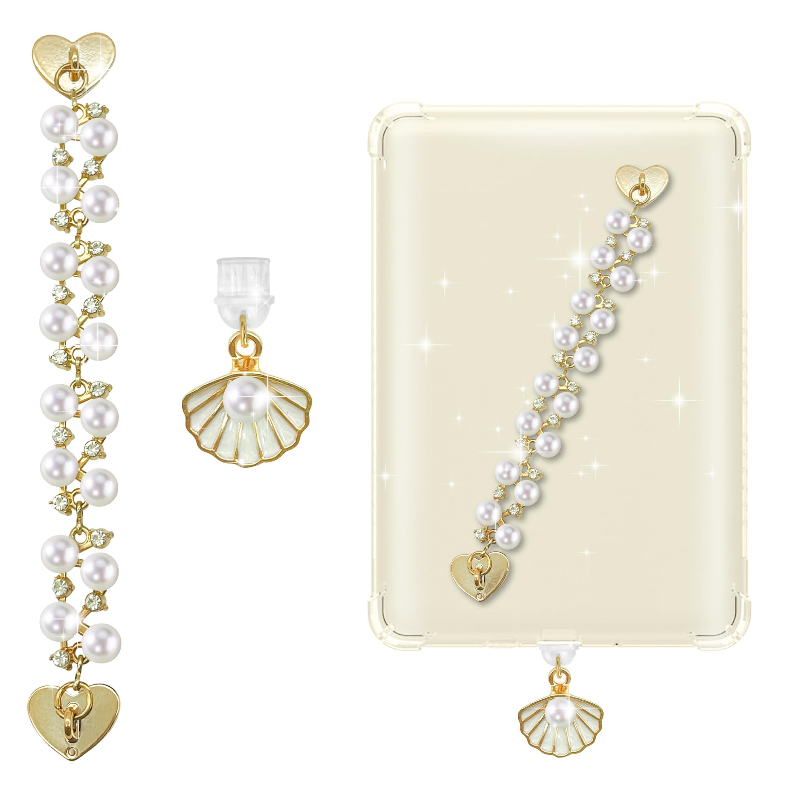 DLDXGXNR Pearl Hand Strap Chain for Kindle & Type C Dust Plug Charm Set Decorative Hands-Free Reading Holder Bookish Gifts for W