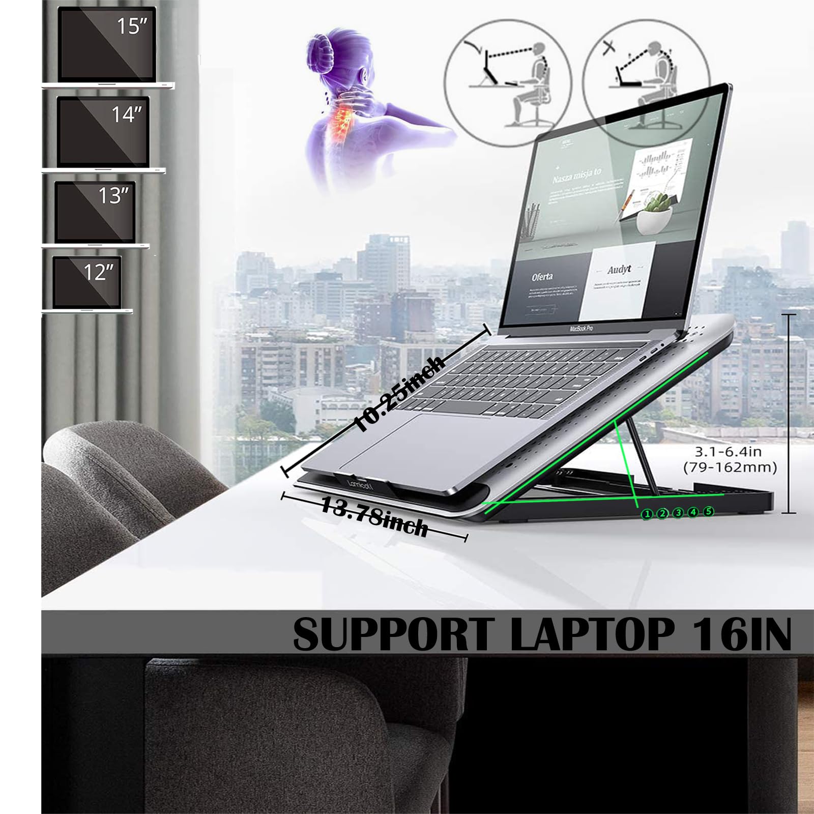 16Inch Single Fan Lap Chill Mat   Aluminum Panel Laptop Cooling Pad, Heat Protection Laptop Cooler, Adjustable Foldable Long Sta