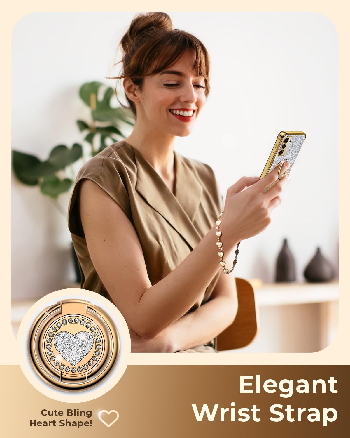 Xyz For Samsung Galaxy S23 Plus Case With Stand, Galaxy S23 Plus Case With Double Ring, Women Girls Bling Luxury Glitter Clear P