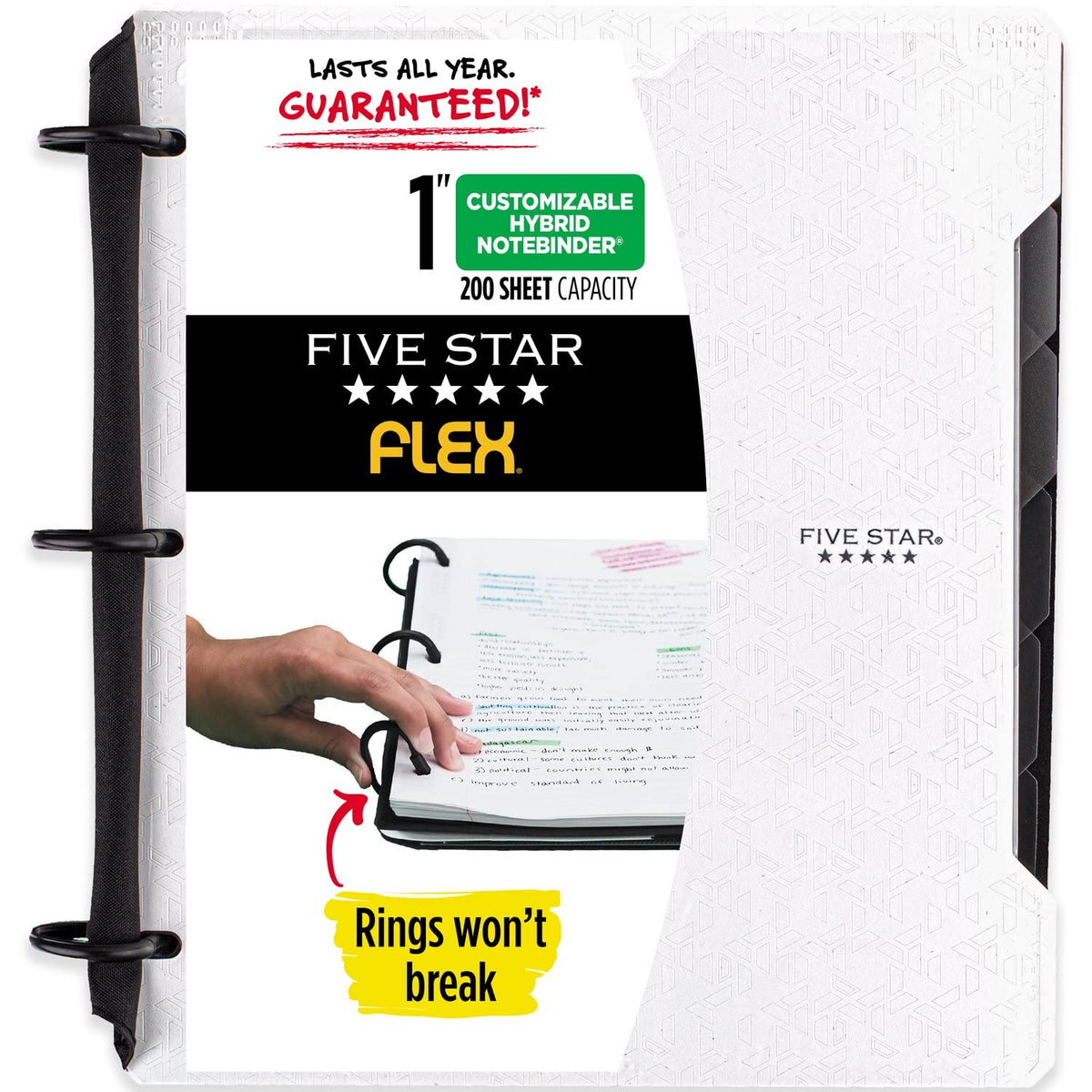 Five Star Flex Hybrid Notebinder, 1 Inch Binder With Tabs, Customizable Cover, Notebook And 3 Ring Binder All In One, White (293