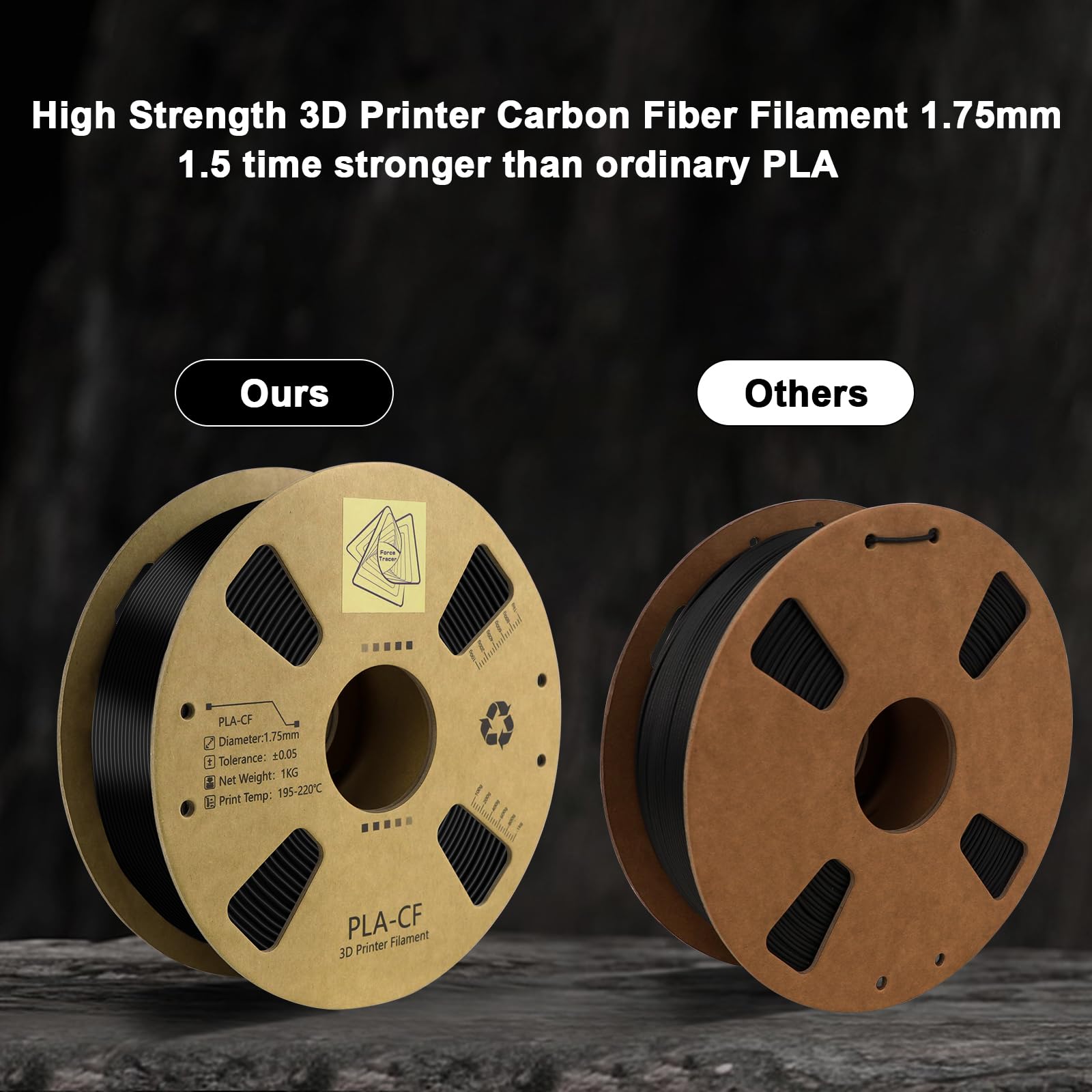 Carbon Fiber Filament 1.75Mm - Reinforced 3D Printer Filament - Black Pla 3D Filament - Pla-Cf 1.75 Filament - 340M Spool (2.2 L