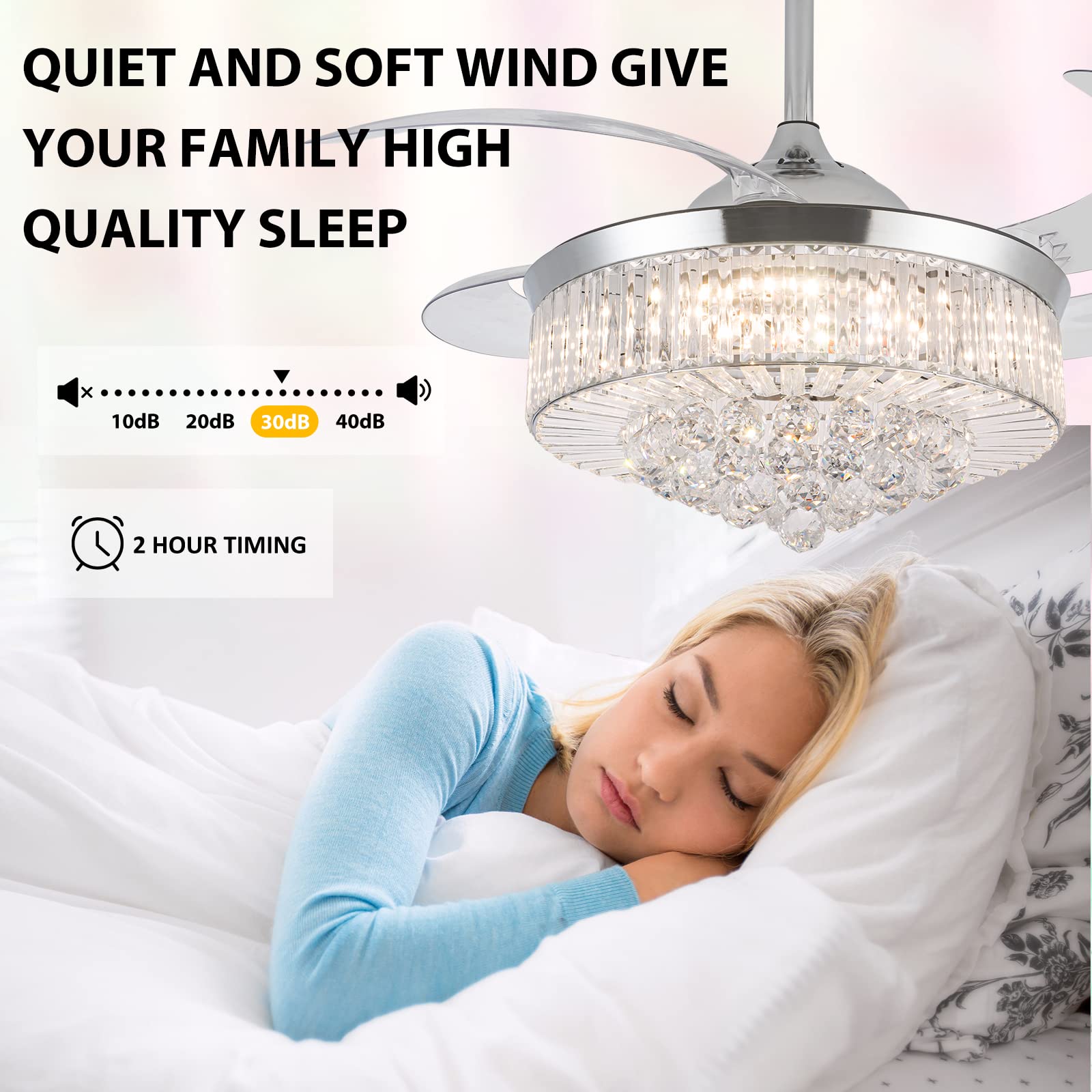 Wwahuayuan 42'' Ceiling Fans With Lights Remote Control, Reversible Chandelier Ceiling Fan Light For Bedroom Living Room In 3 Co