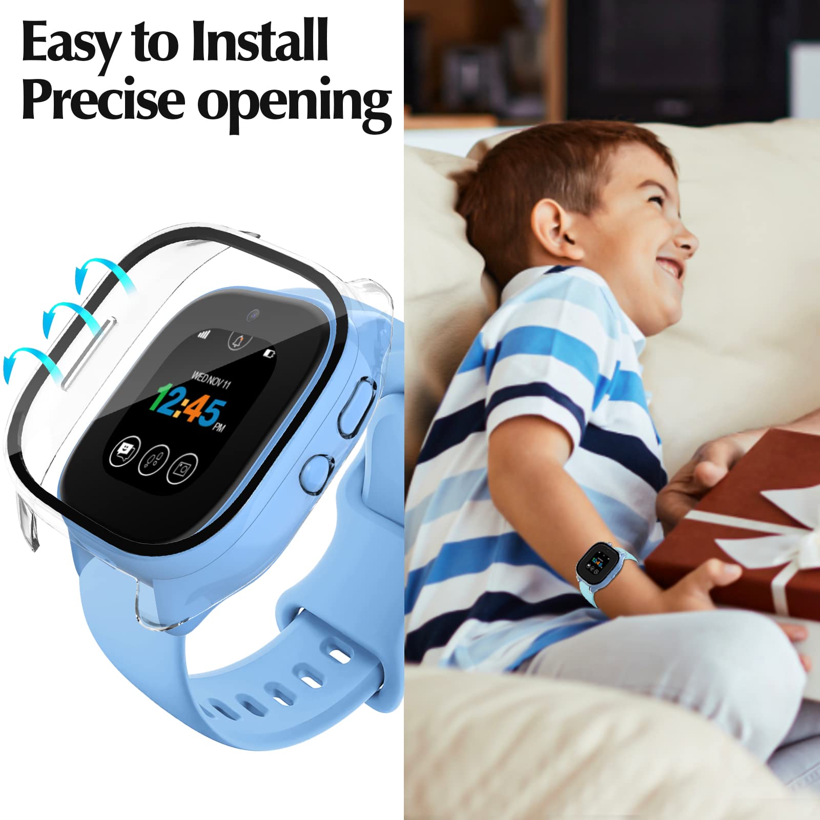 2 Pack Protective Case For Verizon Gizmo Watch 3 Screen Protector, Hard Pc Bumper Cover Built In Tempered Glass Screen Protector