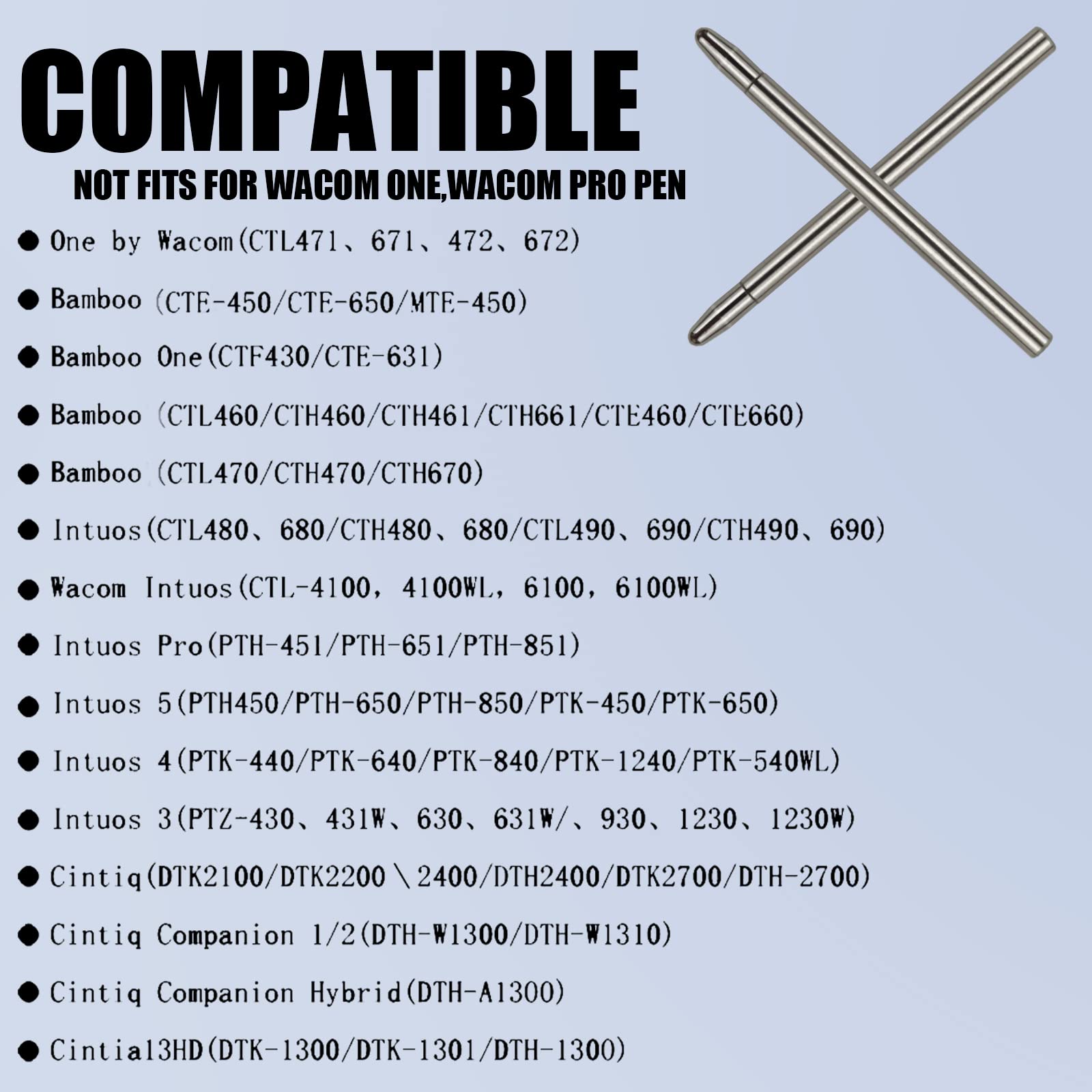 2 Pack No Wear Down Titanium Alloy Standard Pencil Nibs Fits For One By Wacom, Intuos Series Pen, Replacement Refill Tips Fits F