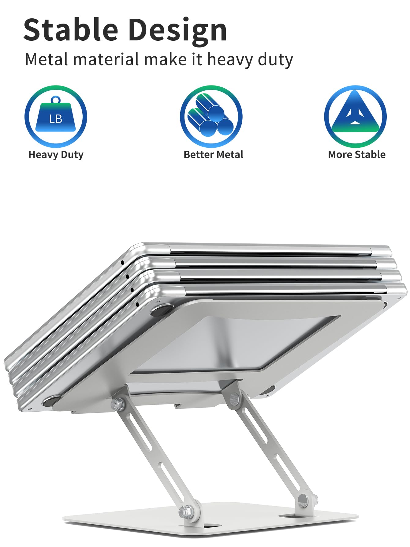 Soundance Laptop Stand For Desk With Stable Heavy Base, Adjustable Height Multi Angle, Ergonomic Metal Riser Holder, Foldable Mount Elevator, Compatible With 10 To 15.6 Inches Pc Computer, Silver