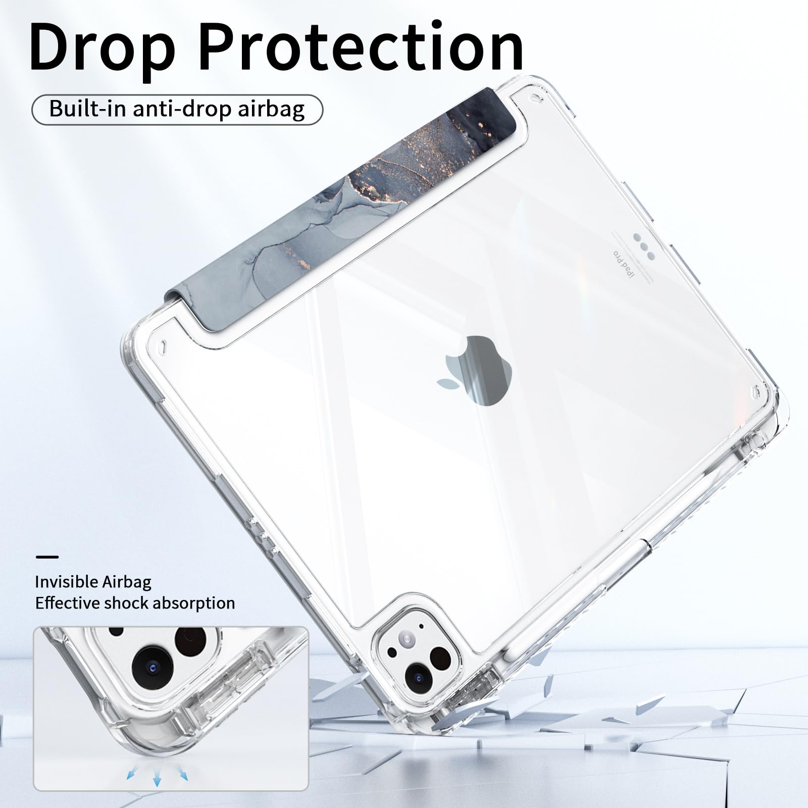 Piznernico Hybrid Slim Case For Ipad Pro 13 Inch M4 2024 Models With Pencil Holder, Trifold Stand, Shockproof Transparent Clear