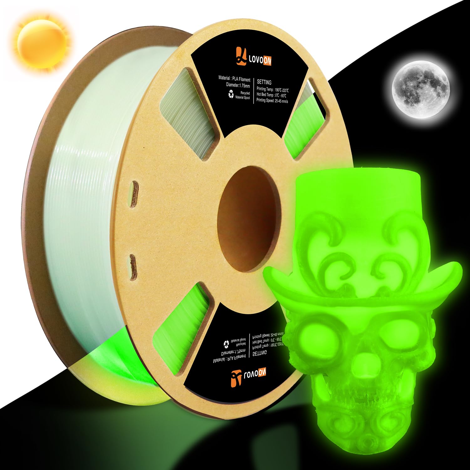 Lovoon 3D Pla Glow In The Dark Filament, Glow Green Pla, Color Change Pla Filament 1.75Mm, For Halloween And Christmas Decoratio