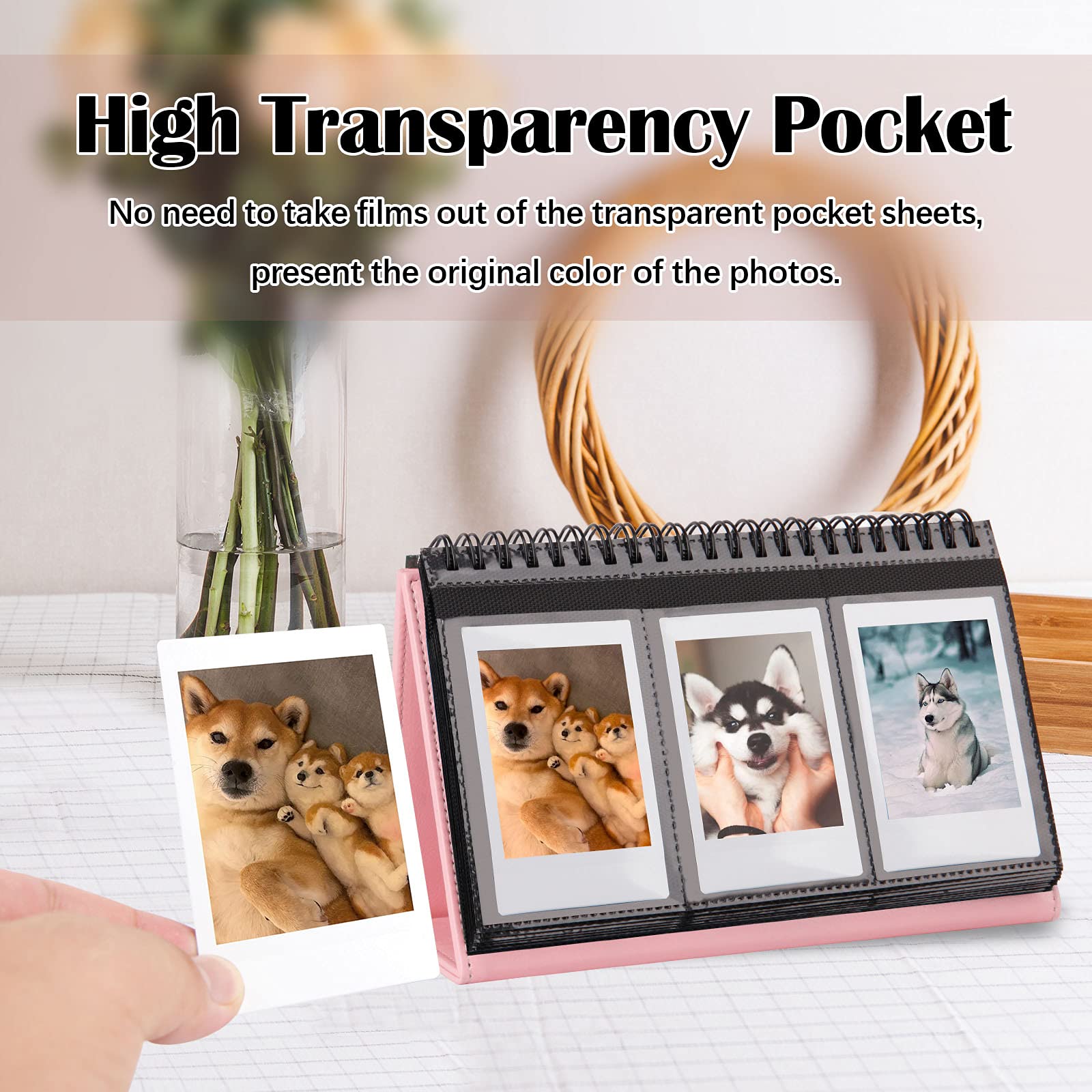 Mini Photo Album For Fujifilm Instax Mini Camera, 96 Pockets Photo Album For Polaroid, Leather Desktop Display Album For Instax Mini 12 11 9 40 8 7 Evo Liplay Instant Camera, 2X3 Photo Album (Pink)