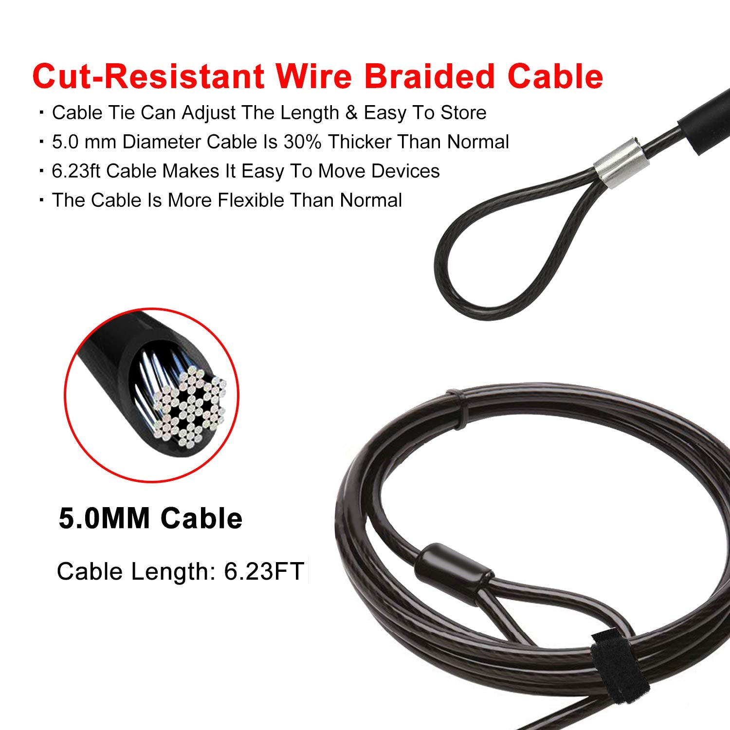 Computer Laptop Cable Lock  Slot Plate 6.23Ft Cable  Security Computer Combination Lock  4 Digital Password Protection Cable  An