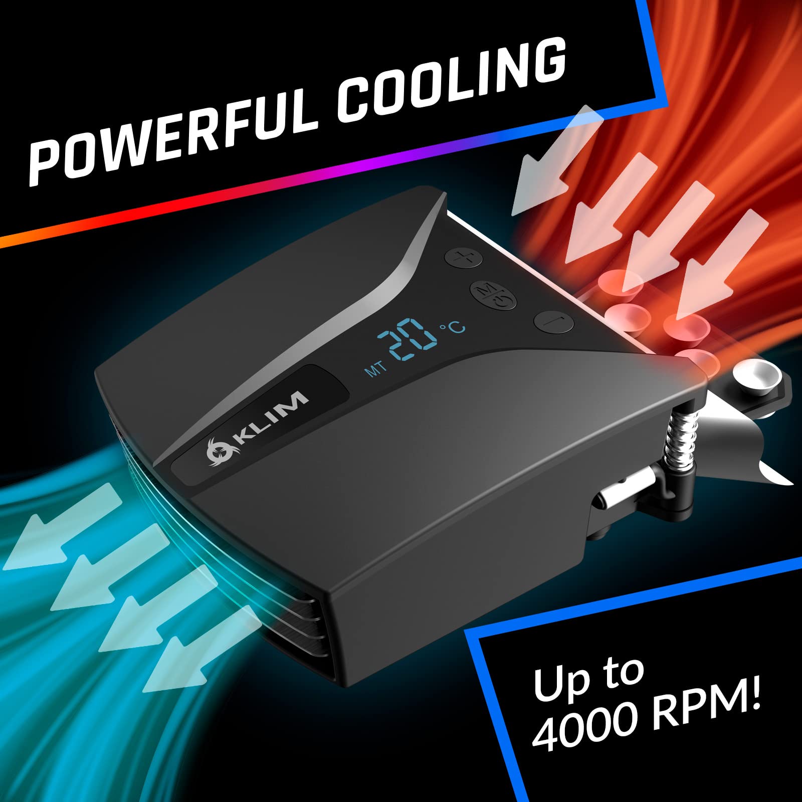 Klim Tempest Laptop Cooler With Vacuum Fan   New 2024   Gaming Laptop Fan With Display   Temperature Detection + Automatic/Manua