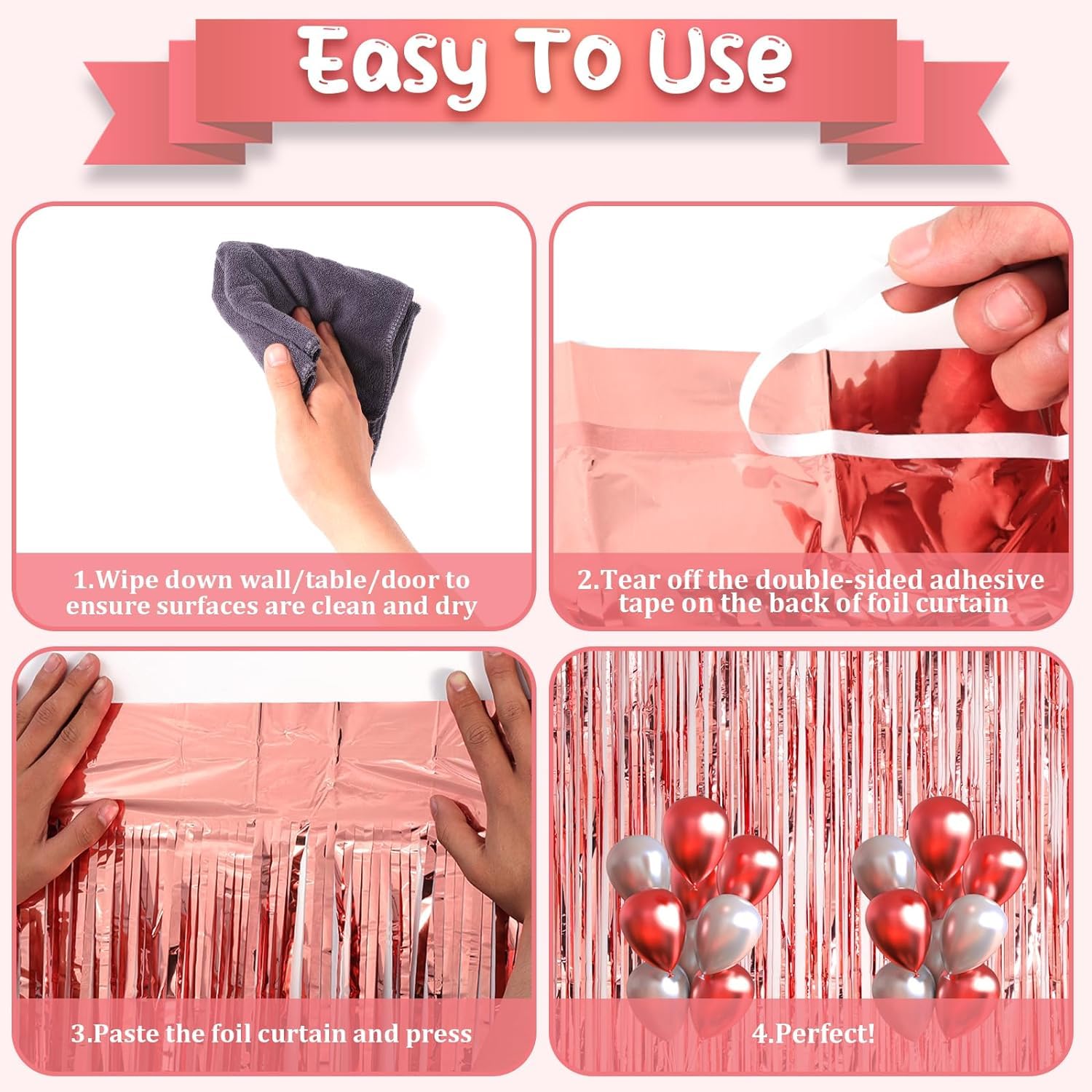 Voircoloria 2 Pack Rose Gold Tinsel Foil Fringe Curtains, Rose Gold Party Decorations, Metallic Tinsel Party Streamers Backdrop
