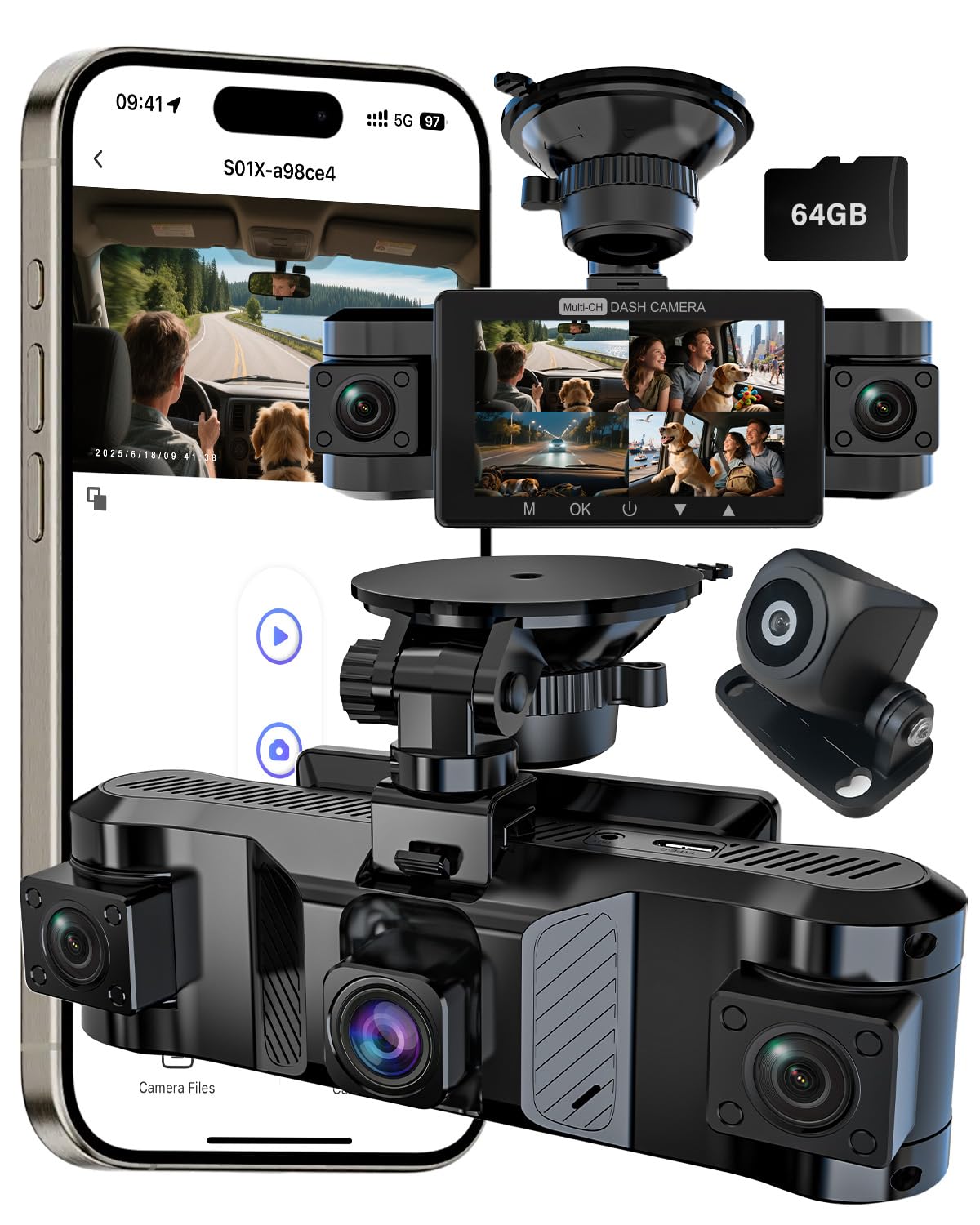 DLJZGC 4 Channel Dash Cam Front and Rear Inside Left Right, 360 Degree View Dash Camera for Cars, 1080P Dashcam, 5G WiFi Car Cam