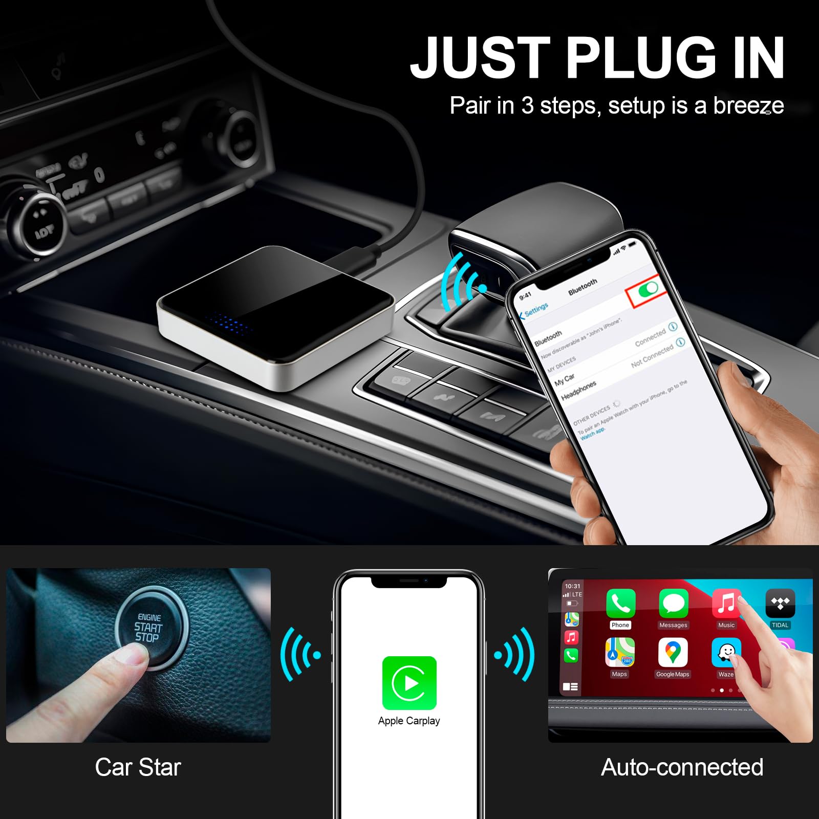 Wireless Carplay Adapter For Apple: Convert Factory Wired To Wireless Carplay Dongle Cars For Iphone & Android Auto   No Latency