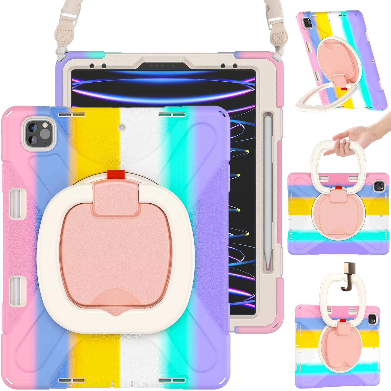 Braecn For New Ipad Air 13 Inch M2 Case 2024/ Ipad Pro 12.9 Case 6Th/5Th/4Th/3Rd Generation, Heavy Duty Silicone Case W/ 360Swiv