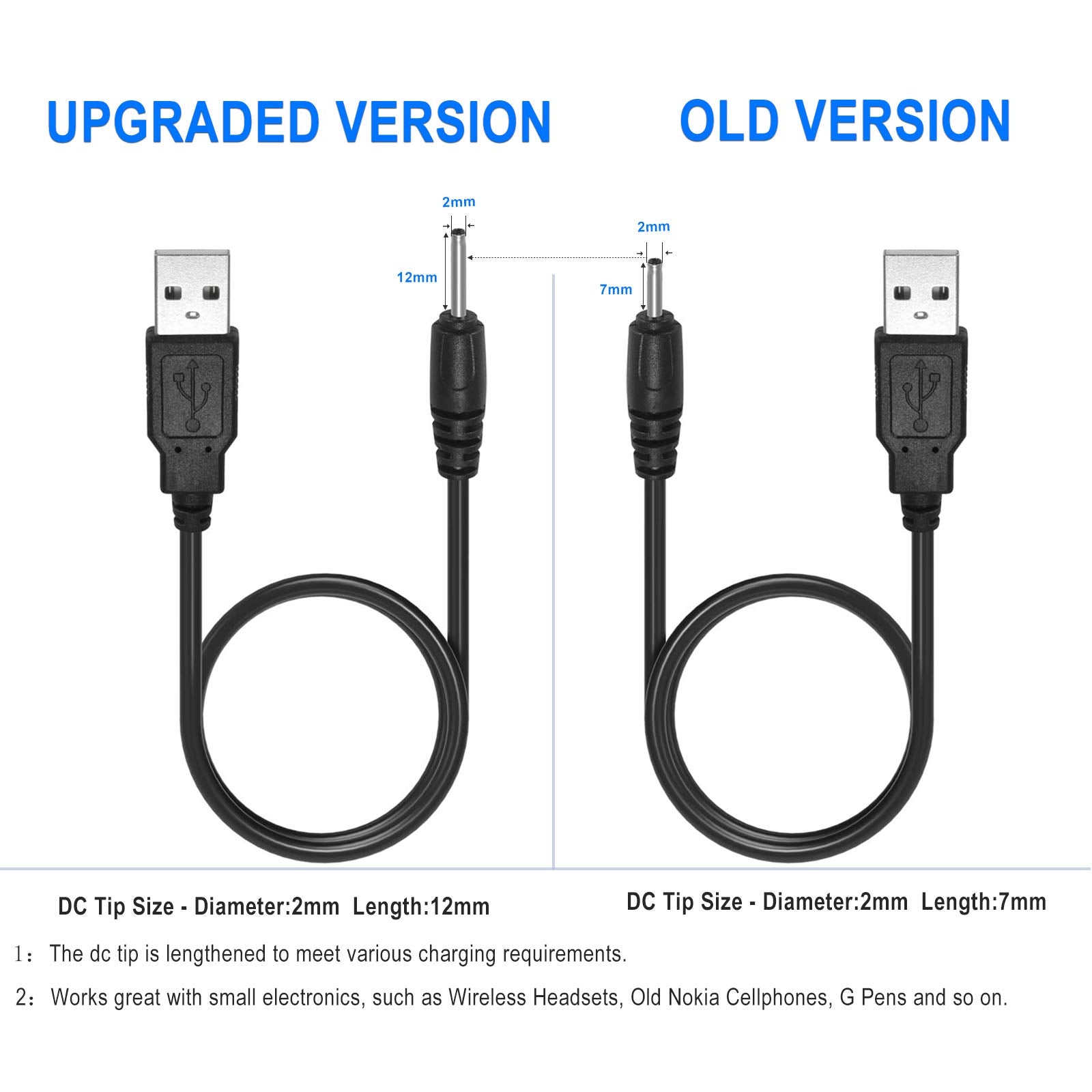 Usb Dc Charger Charge Charging Cable For Mini S530 Smallest Invisible Wireless Bluetooth Earbuds Earphones Headphones Headset And Bluetooth Shower Speaker