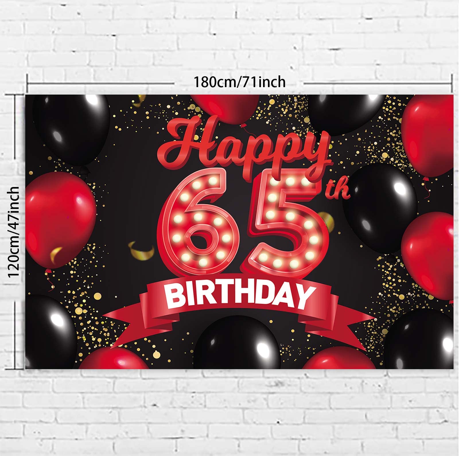 Happy 65Th Birthday Red And Black Banner Backdrop Decorations Balloons Theme Decor For Girls Women Princess 65 Years Old Birthda