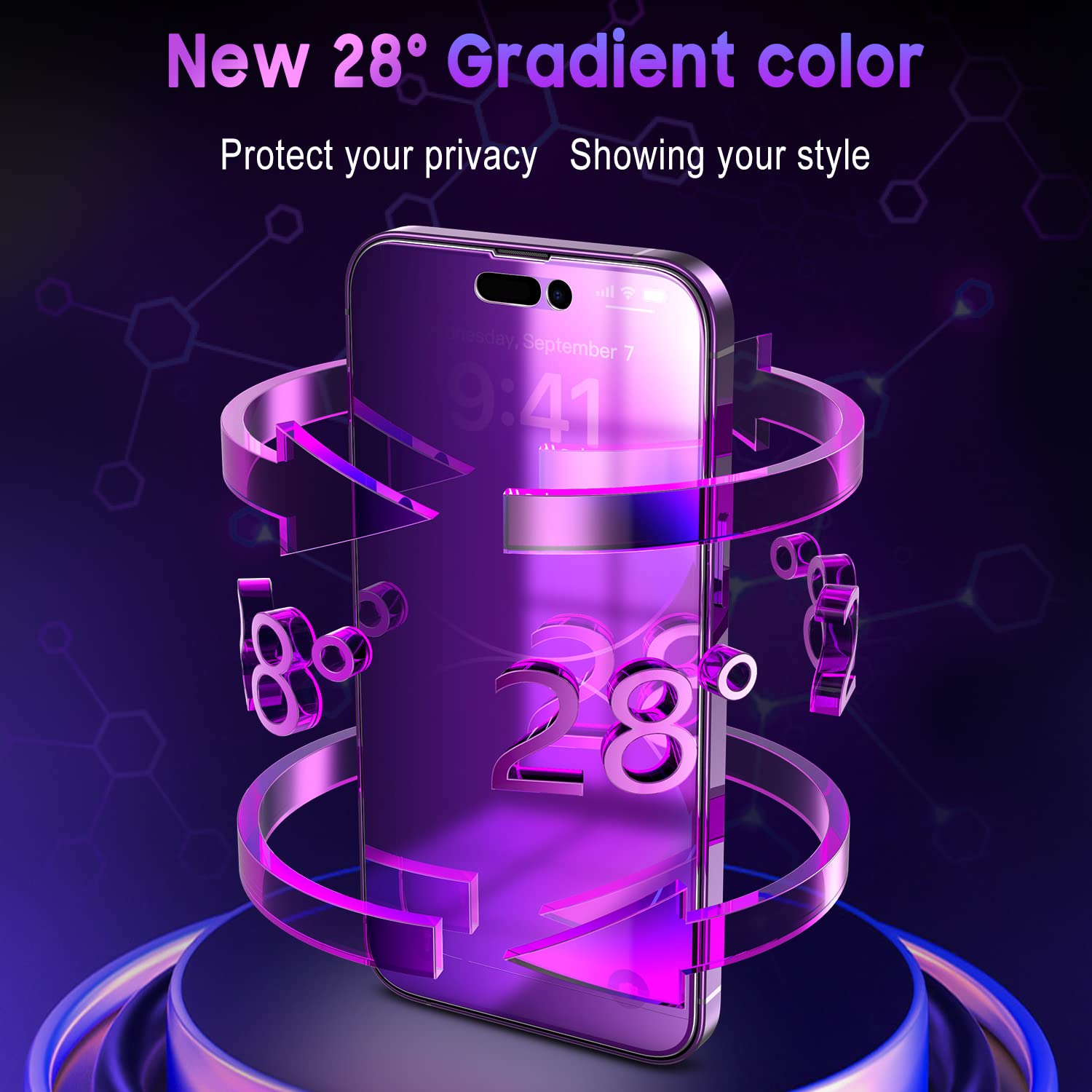 Uyiton For Iphone 14 Pro Max Privacy Screen Protector, [Double Durability] 28 Degree Anti Spy Anti Blue Light Cool Color Hd Full