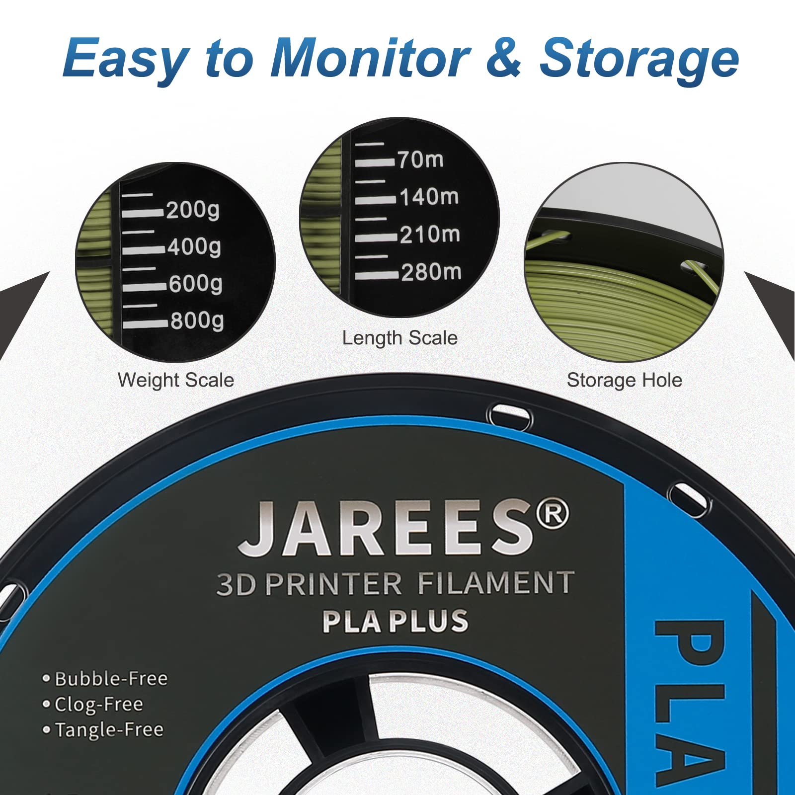 Jarees Pla Plus/Pro Filament 1.75Mm,High Speed Pla+ Roll 1Kg Spool (2.2Lbs),Olive Green Pla 3D Printer Filament Fit Most Fdm Pri