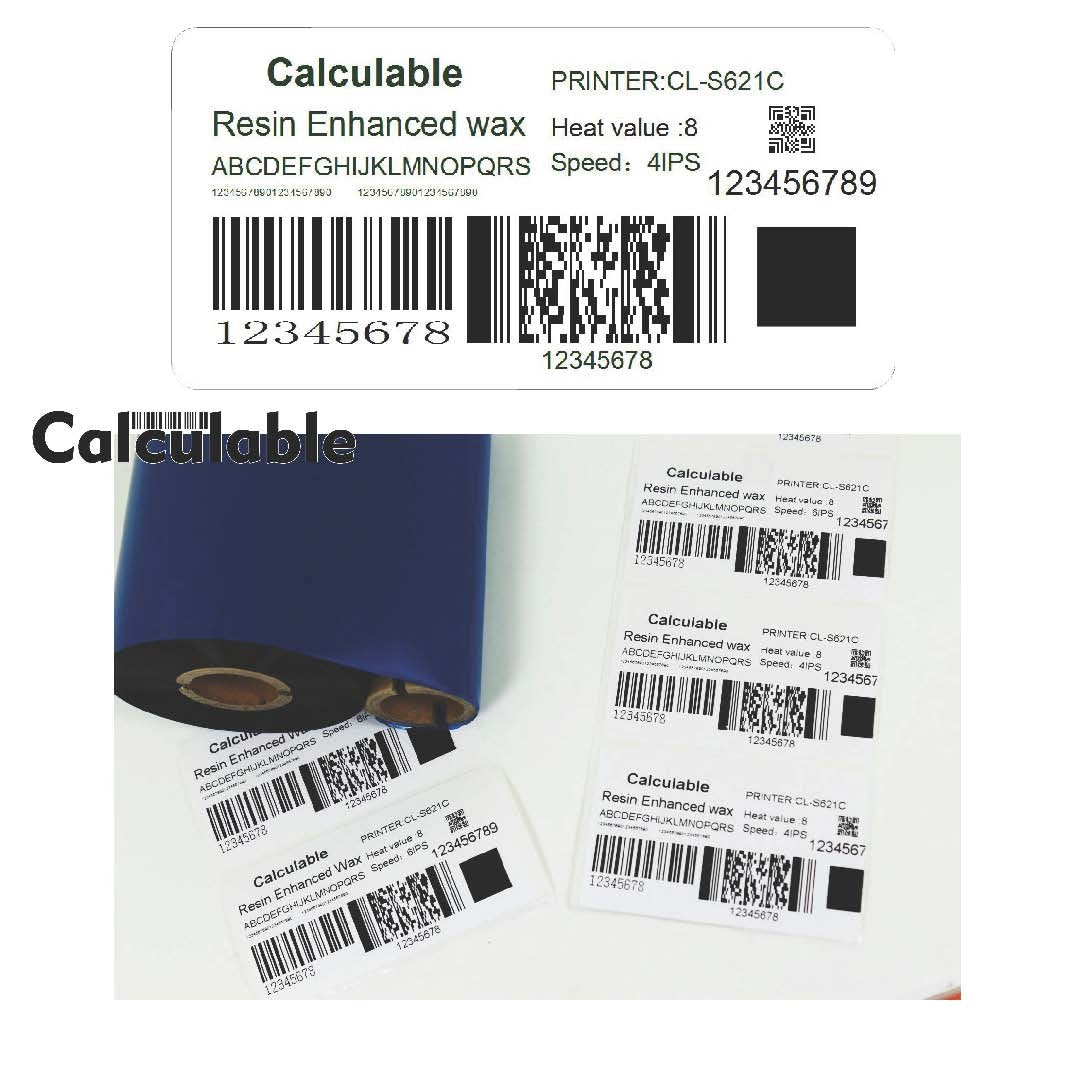 Calculable 4 Rolls 4.33'' X243' (110Mm X 74M) Resin Enhanced Wax Thermal Transfer Ribbon 1/2 Inch Core Ink Outside Barcode Ribbo