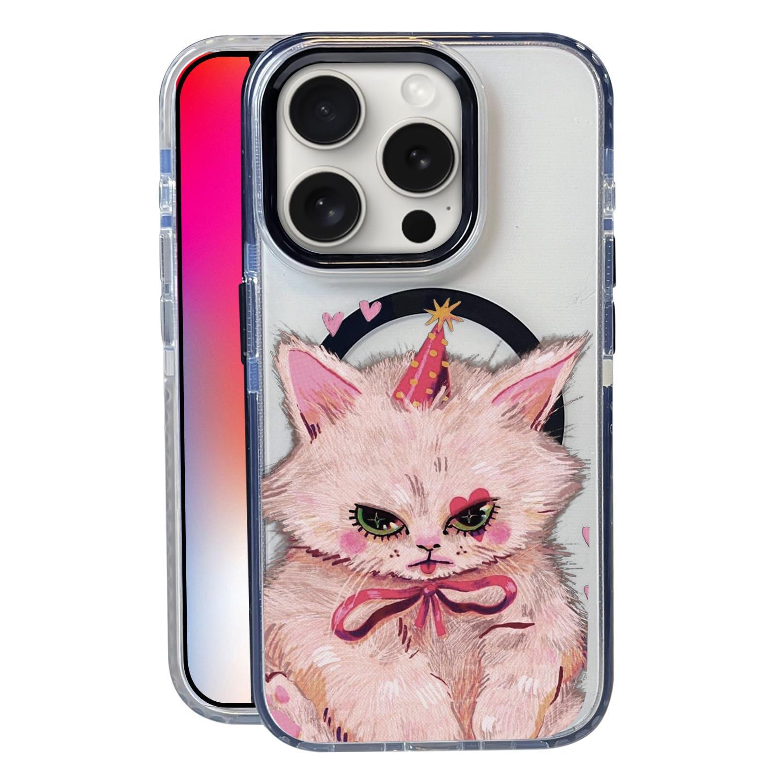 Nimeey Pink Kitten Cat for iPhone 13 Pro Case,MagSafe Compatible,Matte Soft Slim Shockproof Cover,Anti-Fingerprint,Anti-Yellowin