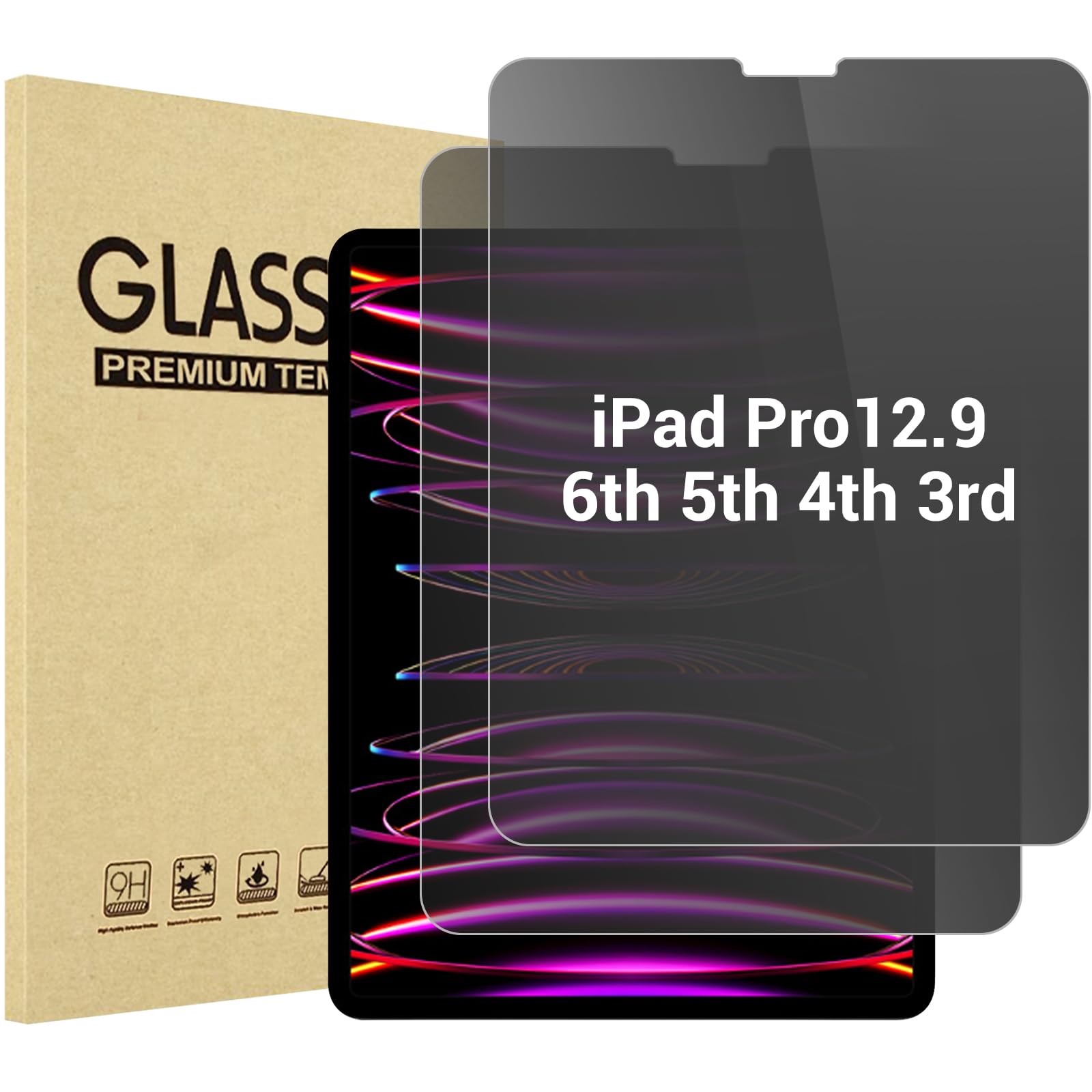 Procase 2 Pack For Ipad Pro 12.9 6Th 5Th 4Th 3Rd 2022 2021 2020 2018 Privacy Screen Protector, Anti Spy Tempered Glass Film Guar