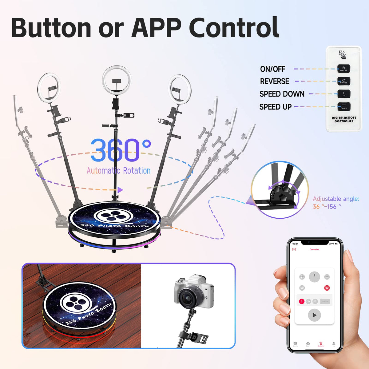 YCKJNB 360 Photo Booth Black with Ring Light & App Control – Electroeshop