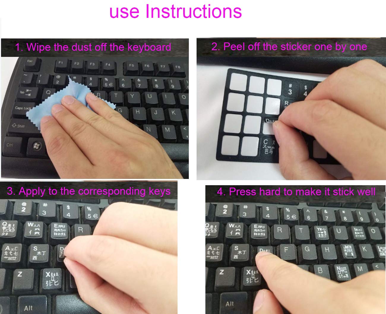 English Letters Non Transparent Keyboard Sticker With White Lettering On Black Background For Universal Computer, Laptop, Deskto