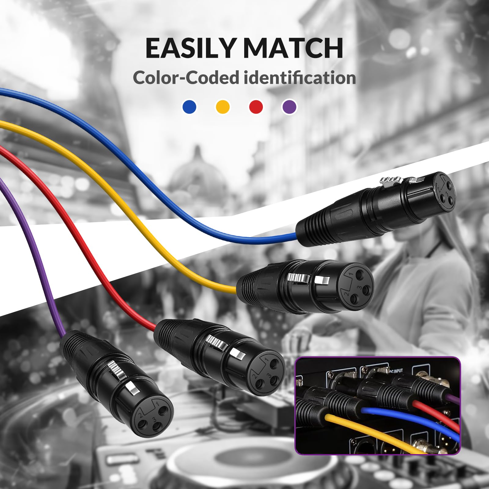 Augioth 4 Channel Xlr Snake Cables 6Ft, Color Coded Xlr To Xlr Patch Cable,Xlr Male To Female Xlr Cable Audio Extension Cable,Xl