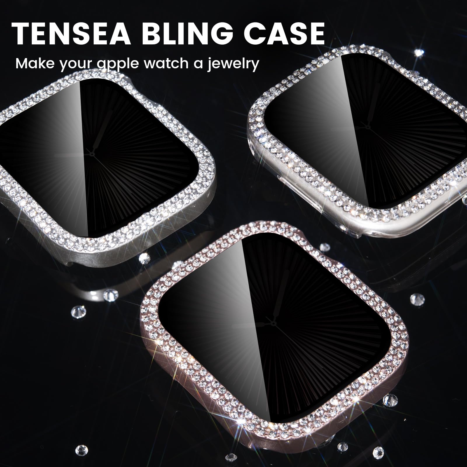 Tensea [3Pack For Apple Watch Screen Protector Case Series 10 46Mm Accessories, Iwatch Hard Pc Diamond Bumper Case Built In Temp