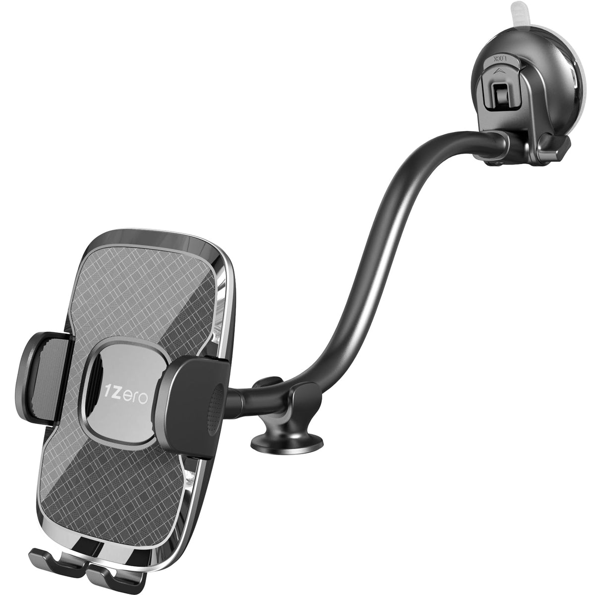 1Zero Solid Car Truck Phone Mount Holder With Thick Gooseneck Long Arm, Windshield Window Mobile Holders W/Industrial-Strength S