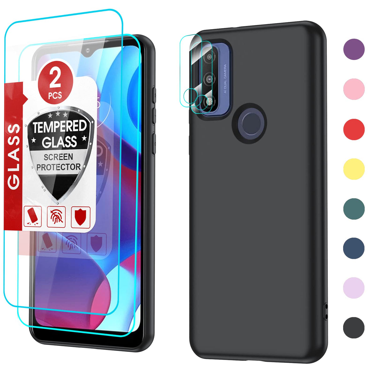 Leyi For Moto G Pure Phone Case, Motorola Pure G Case With [2 Pack] Tempered Glass Screen Protector & Camera Lens Protector, Liq
