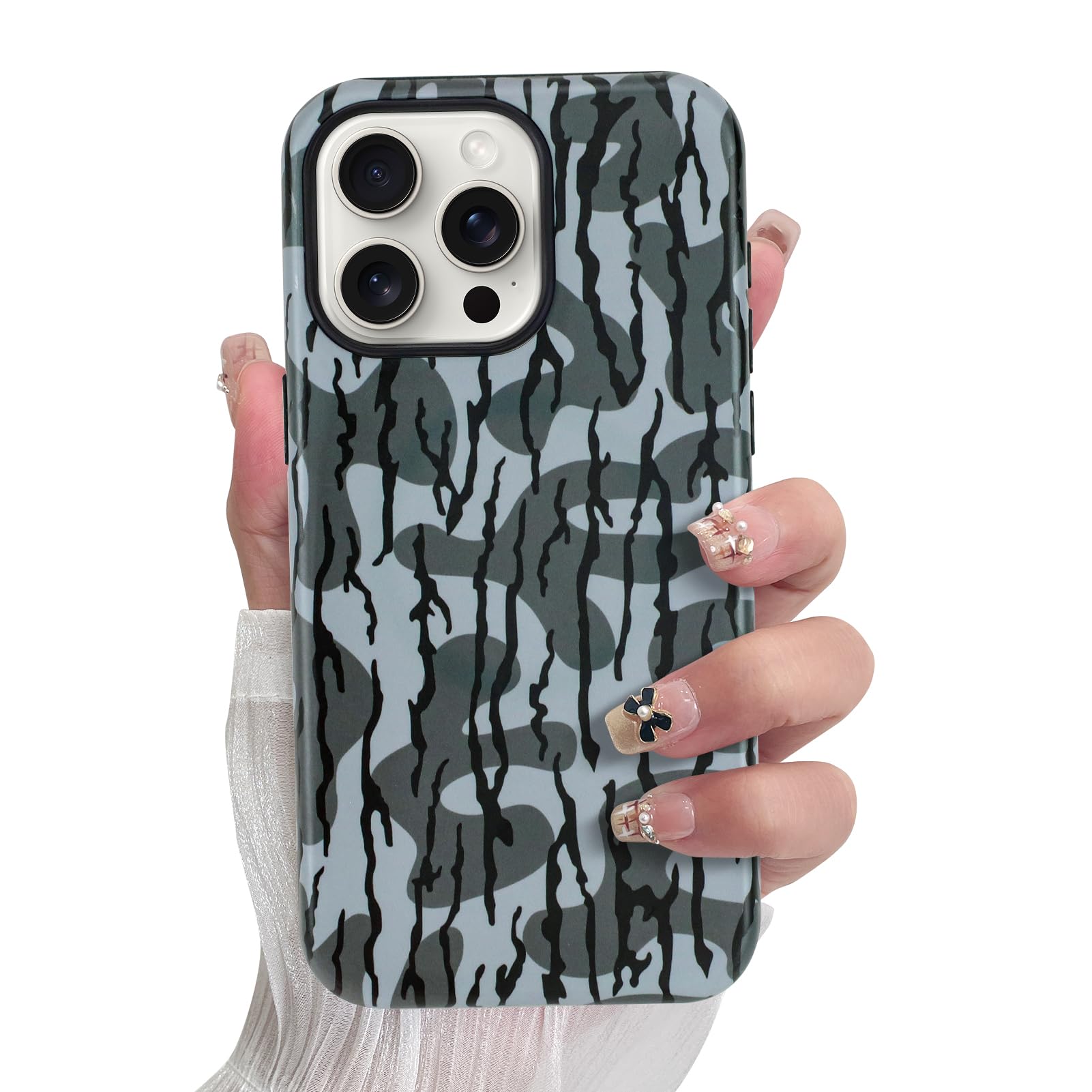 SOKAD Magnetic Camo Camouflage Phone Case for iPhone 15 Pro, Cute Camo Stripes Pattern Compatible with Magsafe Matte Protective 