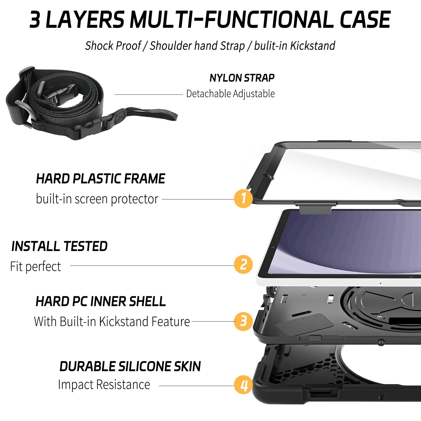 Zenrich Rugged Case For Samsung Galaxy Tab A9+/A9 Plus 11    Built In Screen Protector Heavy Duty Full Body Shockproof Case W/Ro