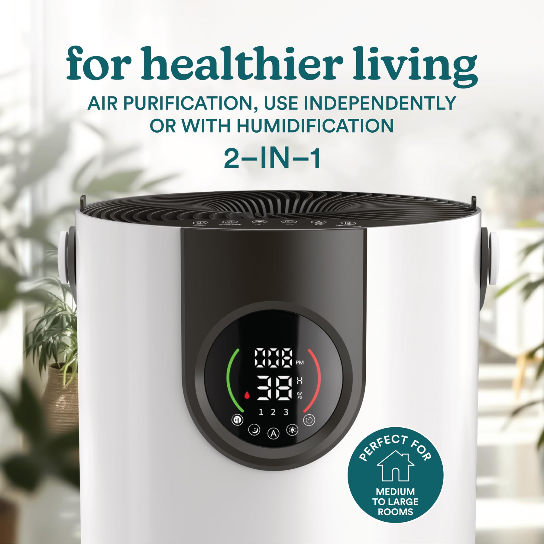 Homedics 2 In 1 Cool Mist Humidifier & Air Purifier   Humidifies & Purifies Air, Digital Air Quality Sensor, Auto Mode, Stylish