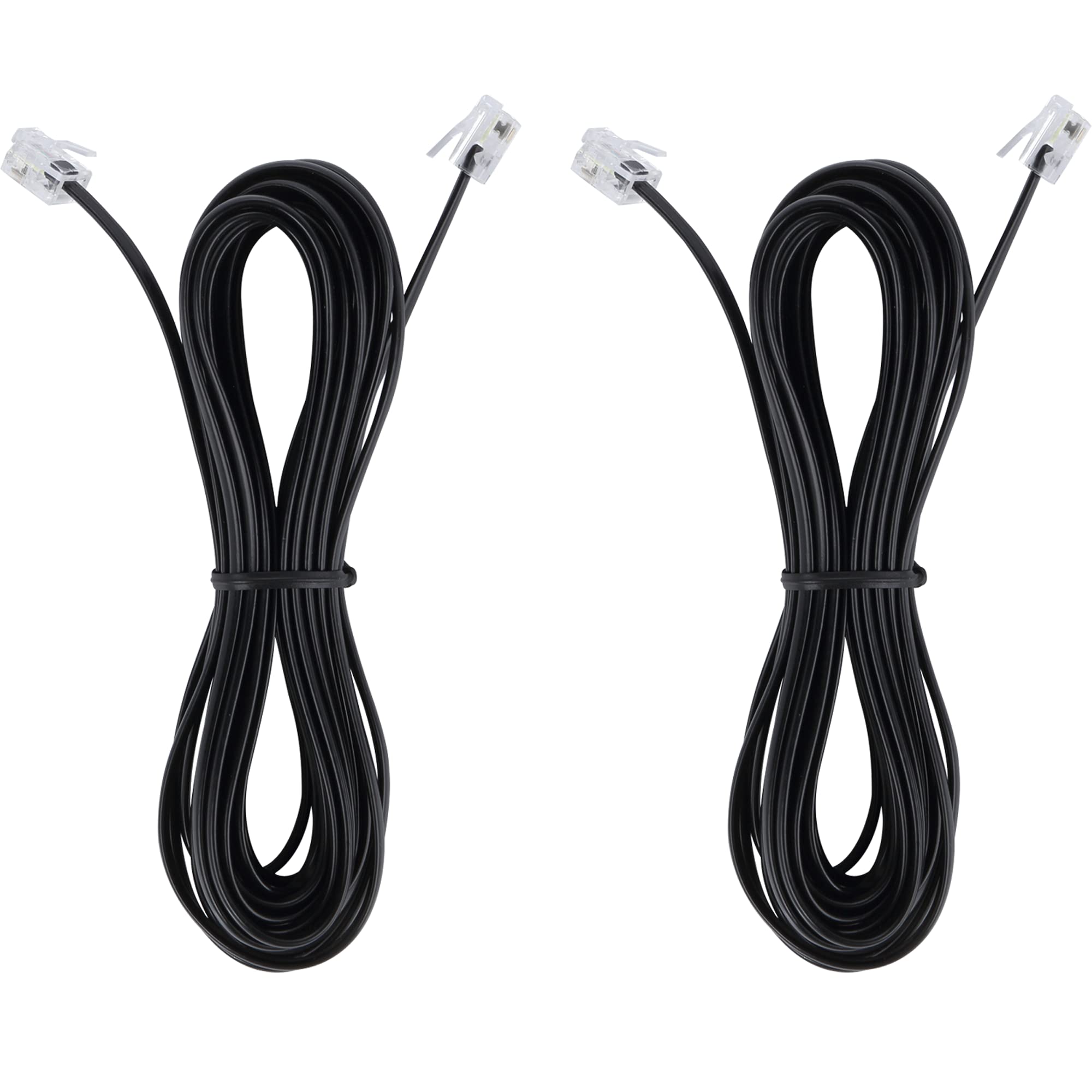15 Feet Phone Telephone Extension Cord Cable Line Wire With Standard Rj11 6P4C Plugs For Landline Telephone,(Black15 Ft, 2Pack)