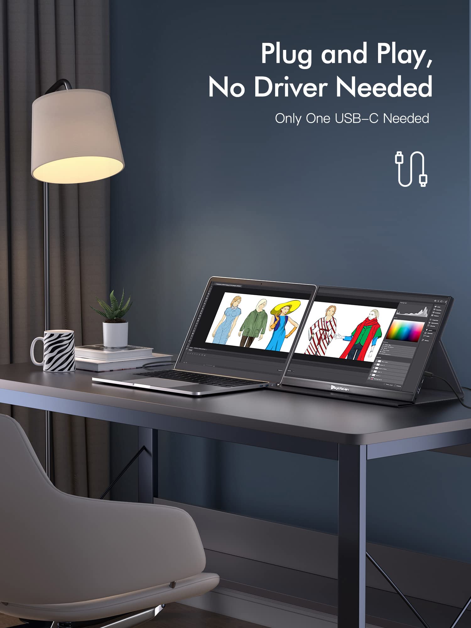 Magicraven 16.0  1200P 60Hz Portable Dual Monitor, Portable Laptop Monitor, Slim Lightweight Dual Usb C Hdmi Computer Monitor Ga