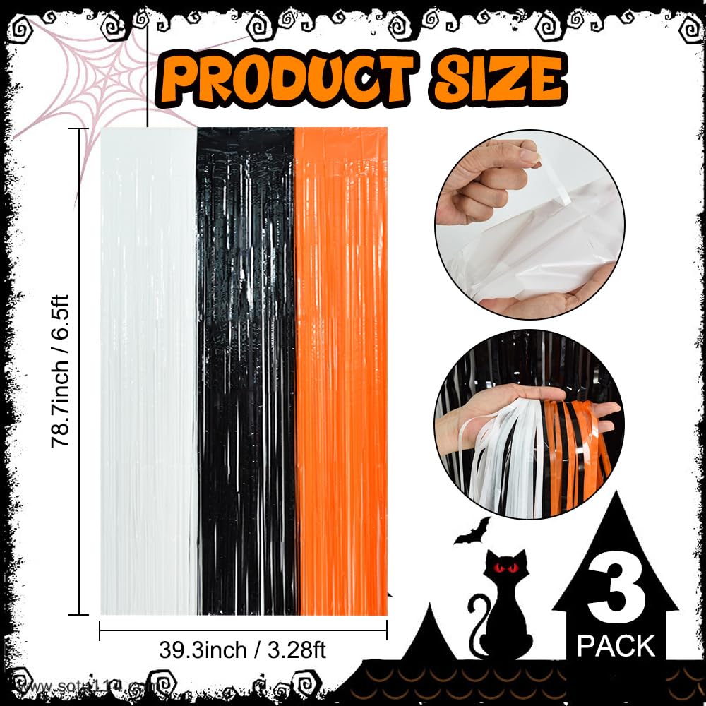3 Pack Tinsel Curtain Party Streamers Backdrop Halloween, Door Streamers Fringe Foil Curtain Backdrop Curtain For Halloween Part