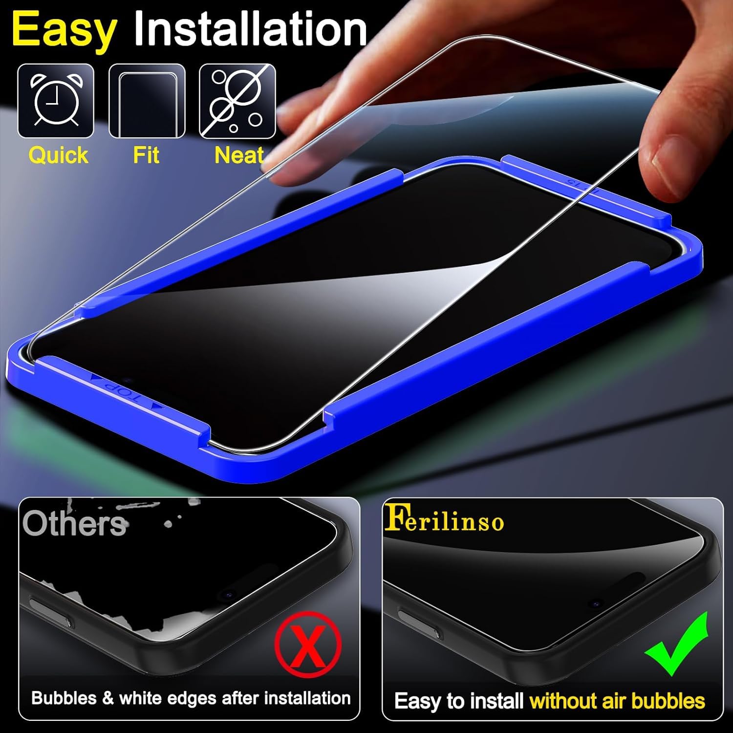 Ferilinso 4 Pack Screen Protector For Iphone 15 With 4 Pack Tempered Glass Camera Lens Protector Phone Case Friendly Hd Accessor