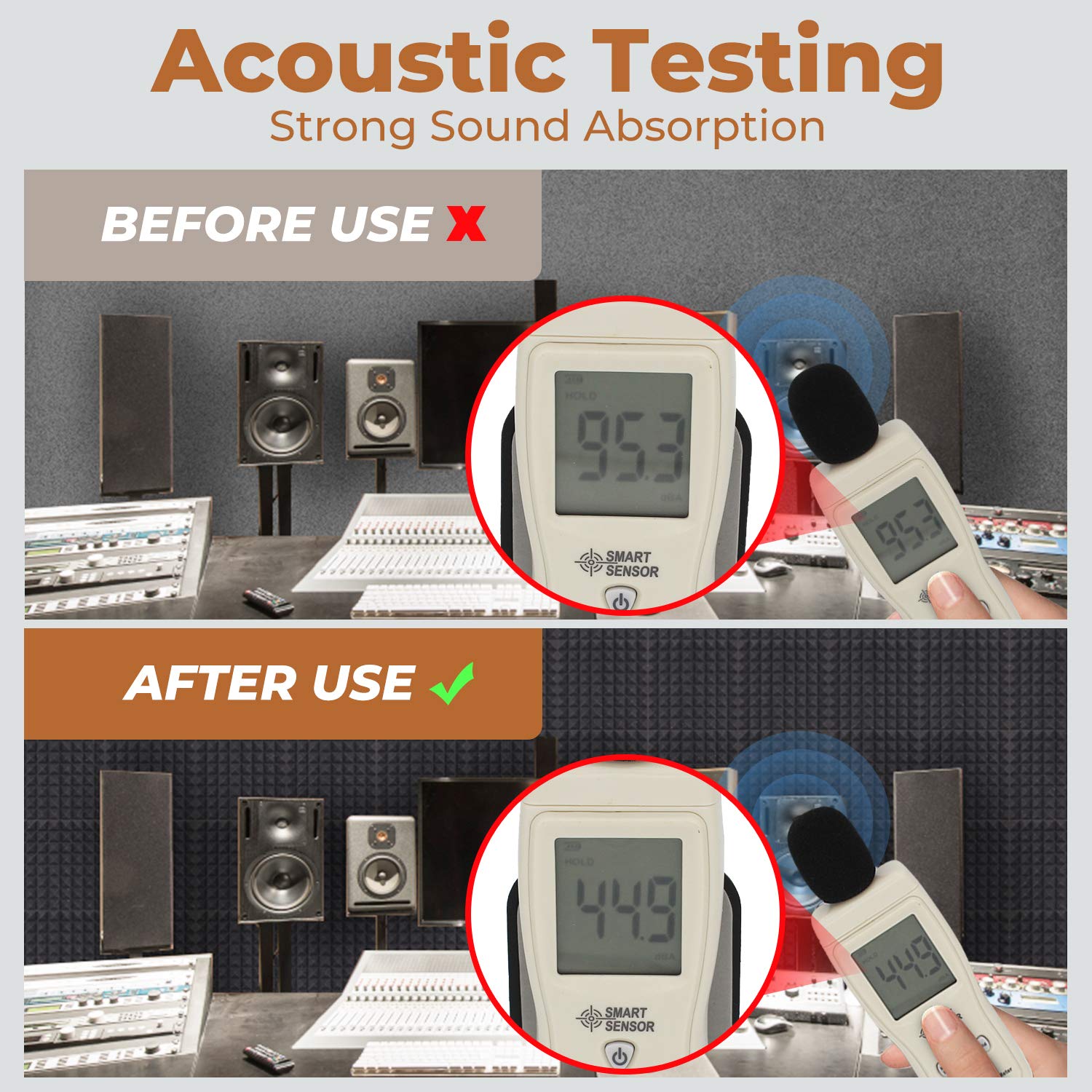 24 Pack 12 X 12 X 2 Inches Pyramid Designed Acoustic Foam Panels, Sound Proof Foam Panels Black, High Density And Fire Resistant