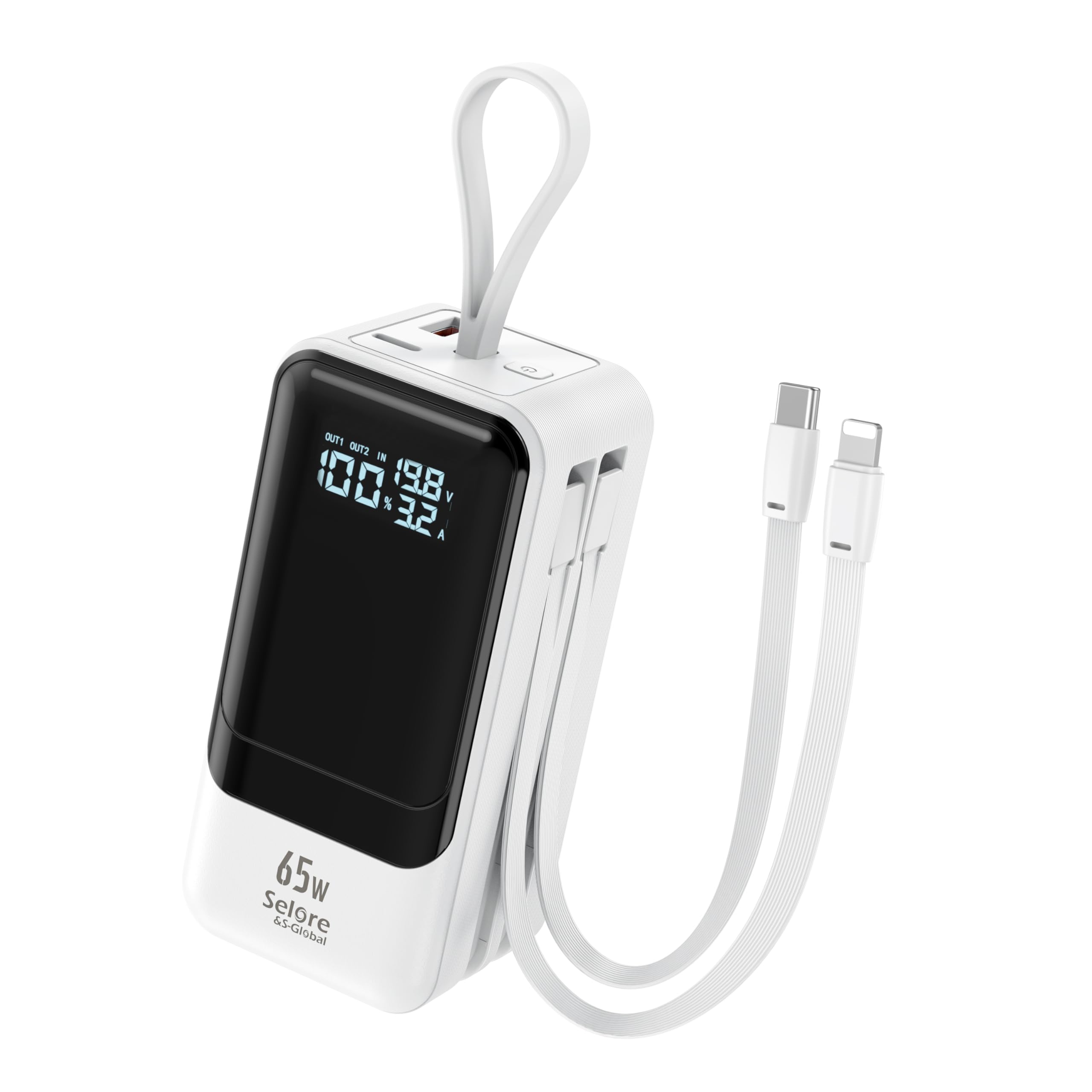 Selore&SGlobal 65W Power Bank for Laptop, 18400mAh Fast Charging Portable Charger, Battery Pack with Dual Builtin USBC & Ligh