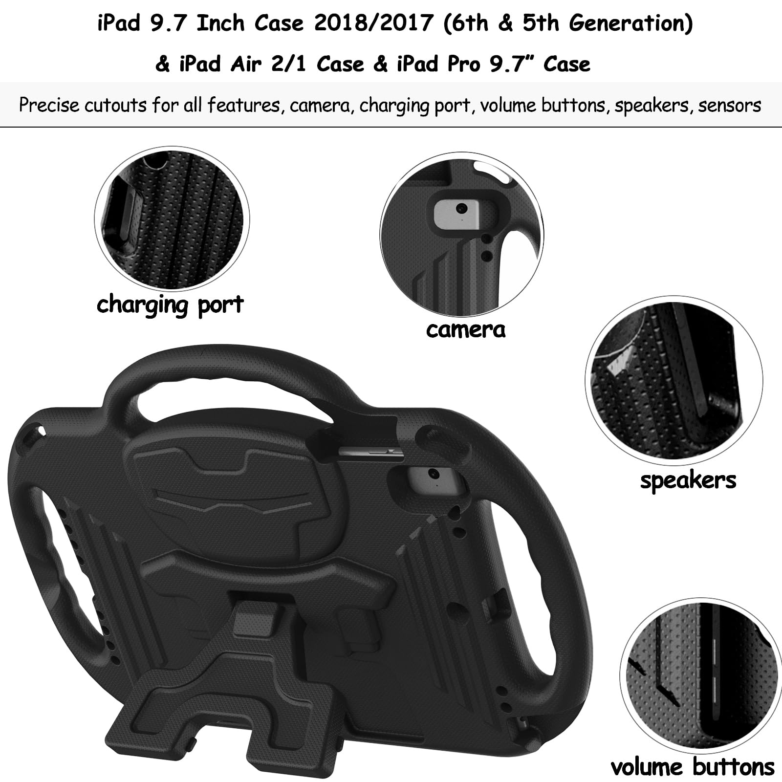 Ltrop Kids Case For Ipad 5Th/6Th Generation (2017/2018) & Air 2, Shoulder Strap Handle Stand Shockproof Bumper Cute Kid Case For