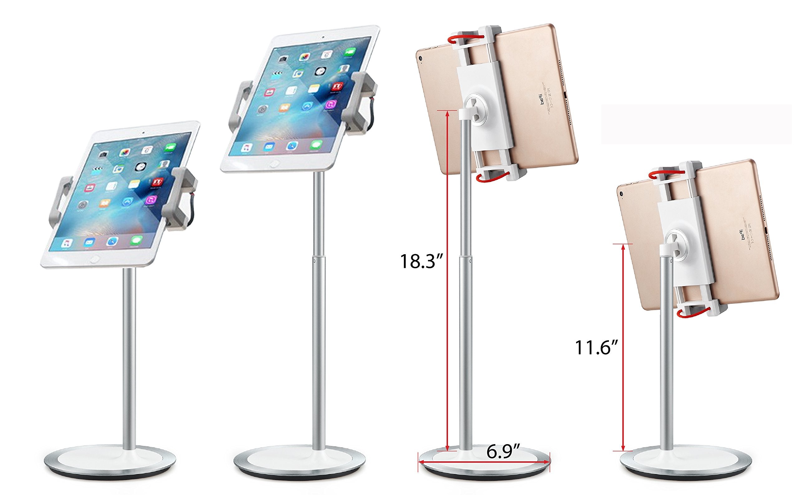 Idee Pts02W Height & Angle Adjustable Commercial Graded Aluminum Table Stand For Ipads Tablets And Smart Phones, 360 Degree Rota