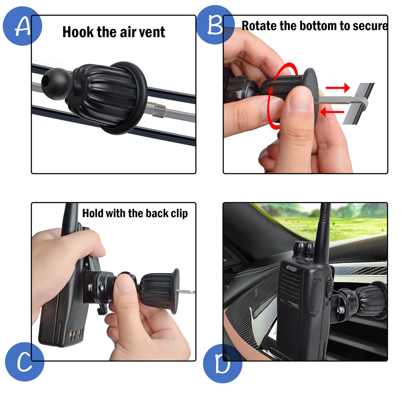 Hyshikra Car Radio Holder, Air Vent Car Mounting, Car Hands Free Clamp Cradle Vehicle Compatible With Baofeng Uv5R Retevis Motor