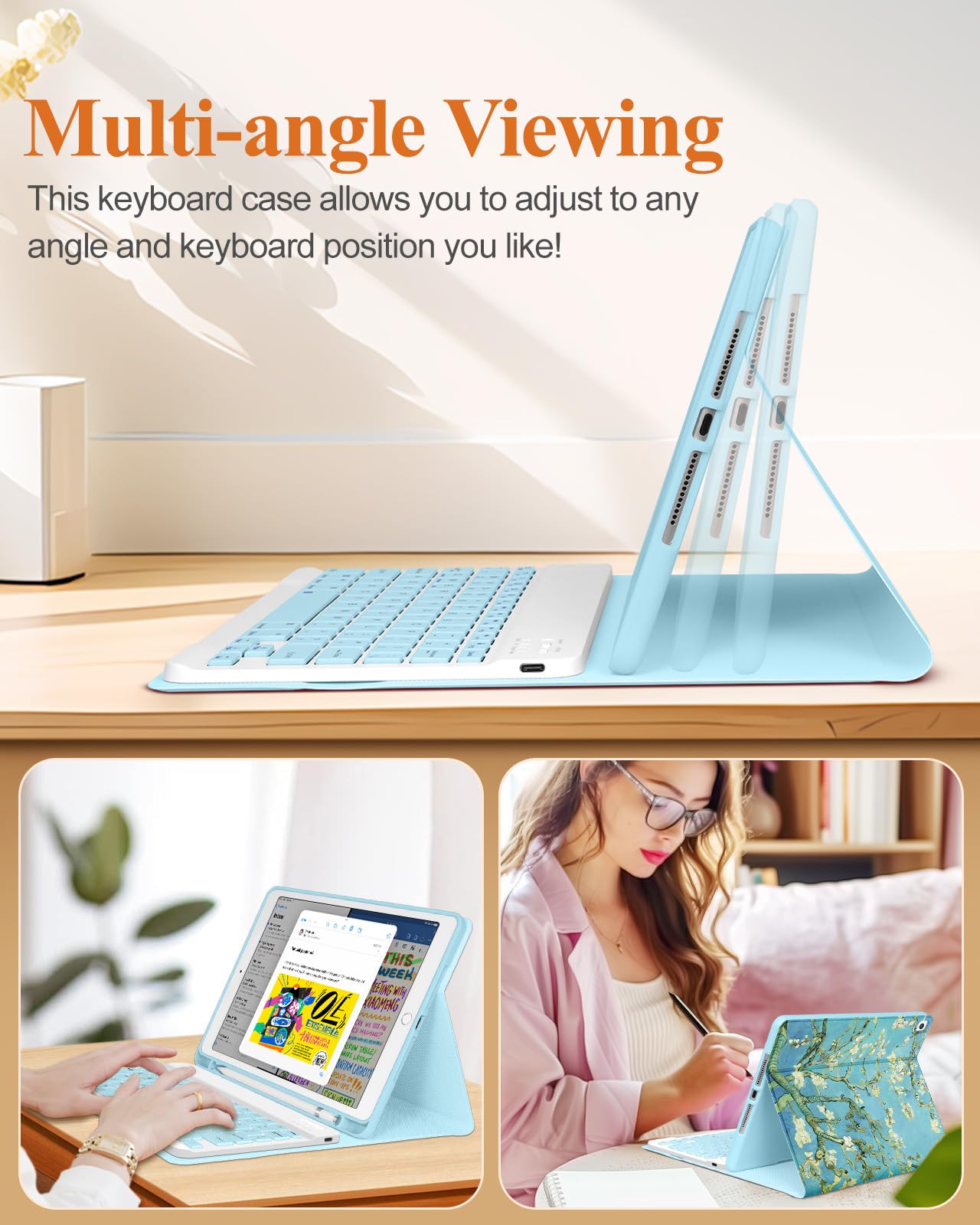 Wazzasoft For Ipad 9Th/8Th/7Th/Air 3Rd Generation/Pro 10.5 Inch Case Keyboard Pencil Holder Folio Tablet Cover Women Girls Cute