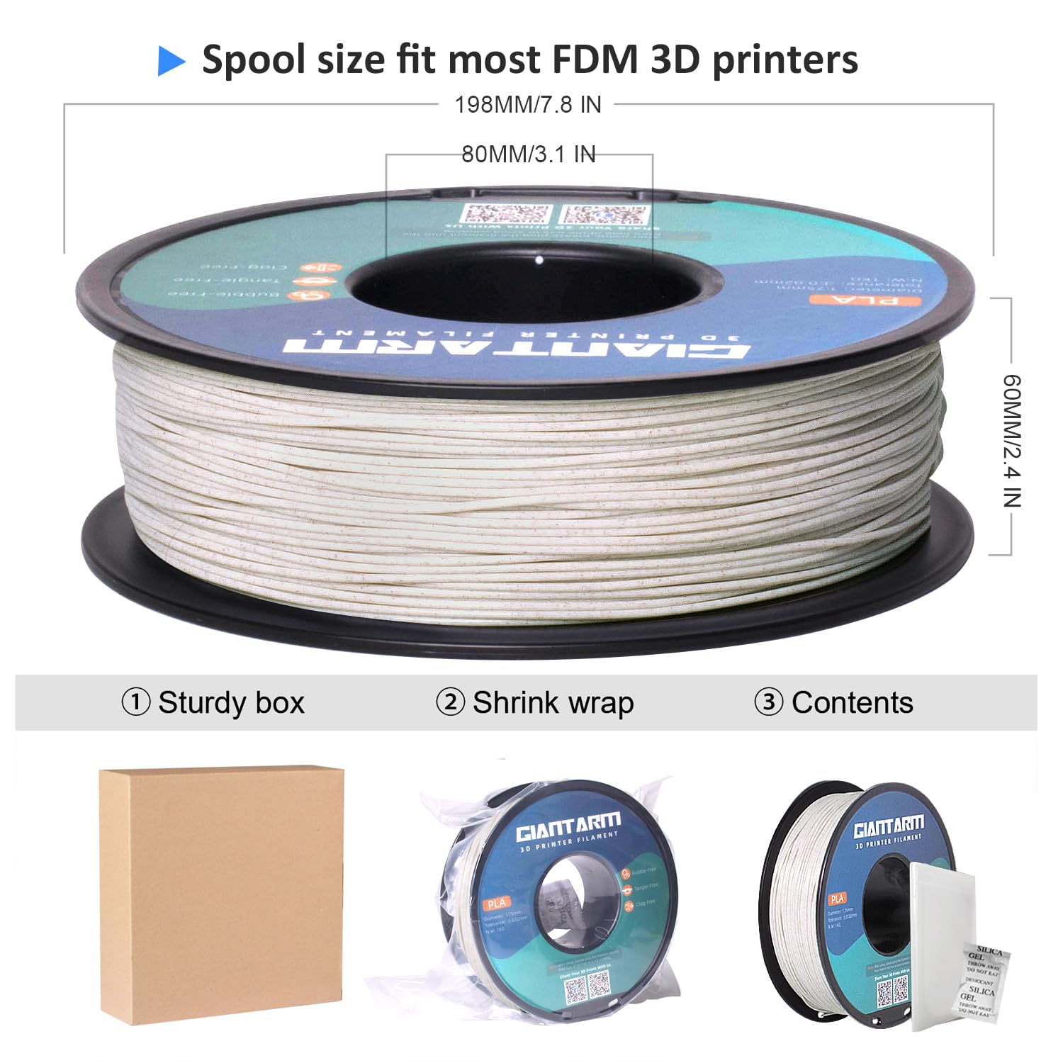 Giantarm Marble Pla, Pla Filament 1.75Mm 1Kg Spool(2.2Lbs),Vacuum Packaging, Marble Filament For Most Fdm 3D Printer (Brown)