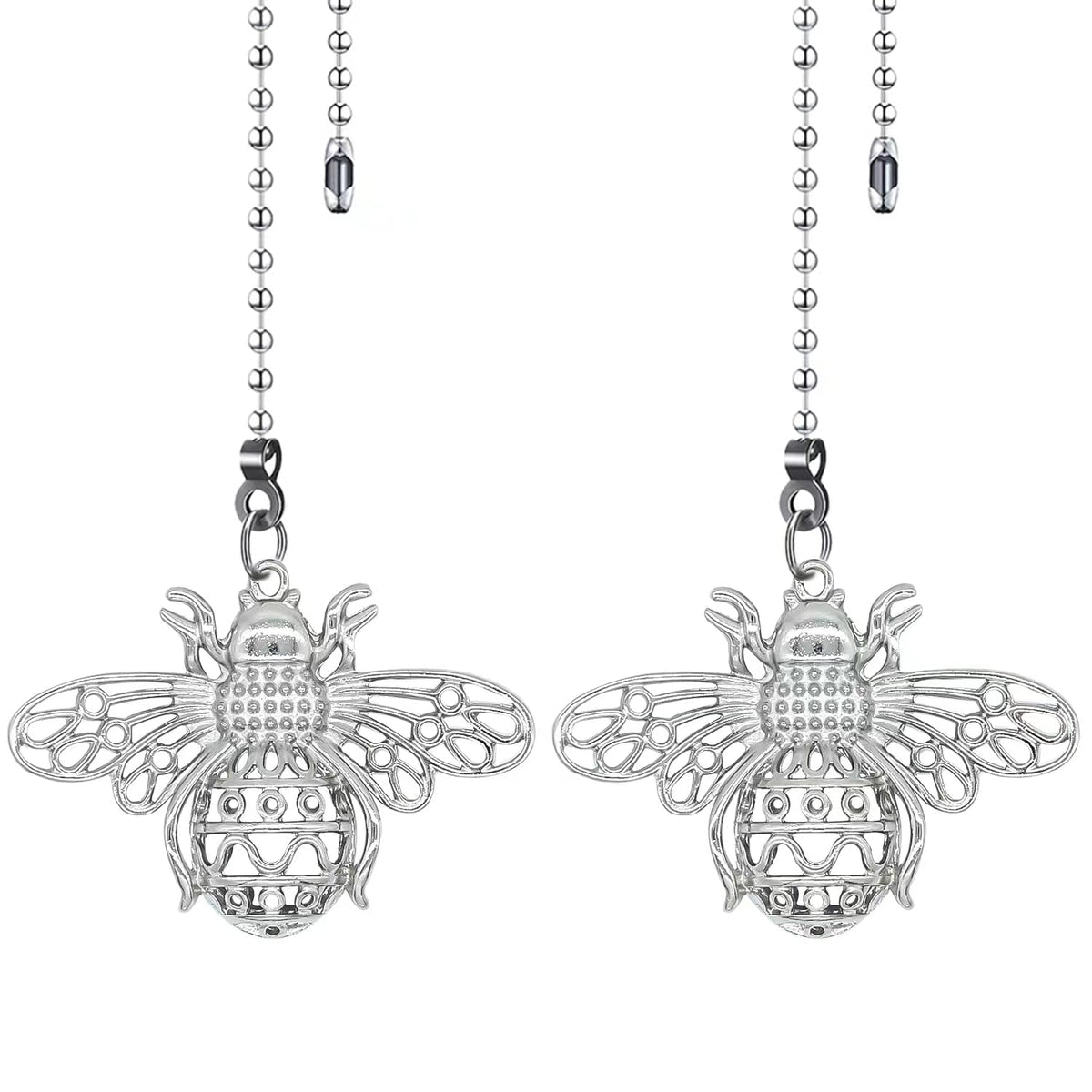 Dotlite Silver Ceiling Fan Pull Chain Extender, 12In Hollow Queen Bee Decorative Fan Chain Pendant Extension,3Mm Beaded Fan Stri