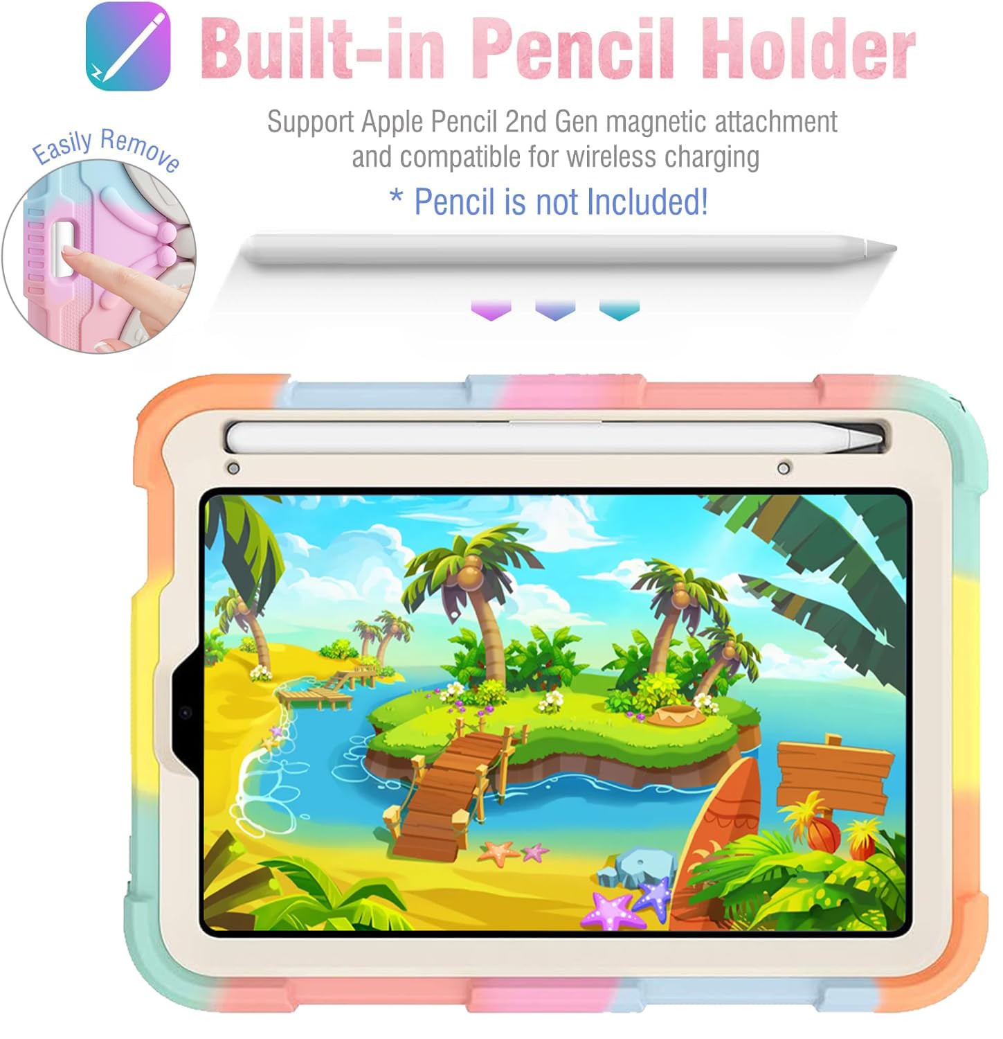 Dreamerx Ipad Mini 6 Case With Butterfly Kickstand Pencil Holder Shoulder Strap, Heavy Duty Rugged Protective Cute Cover For Kid