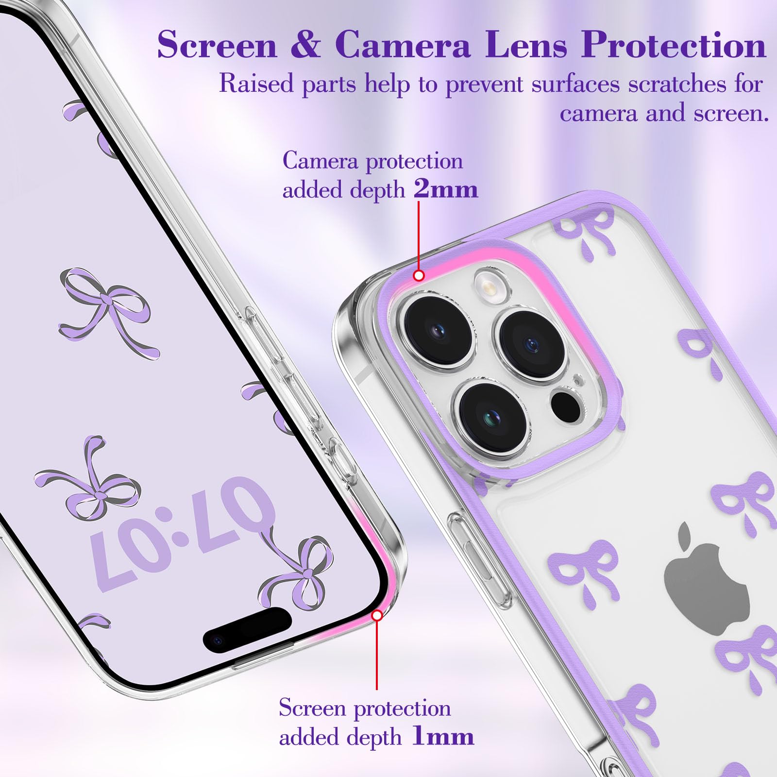 Eyzutak Case For Iphone 16 Pro, Clear Cute Ribbon Bowknot Pattern Aesthetic Transparent Phone Case Raised Camera Protection Styl