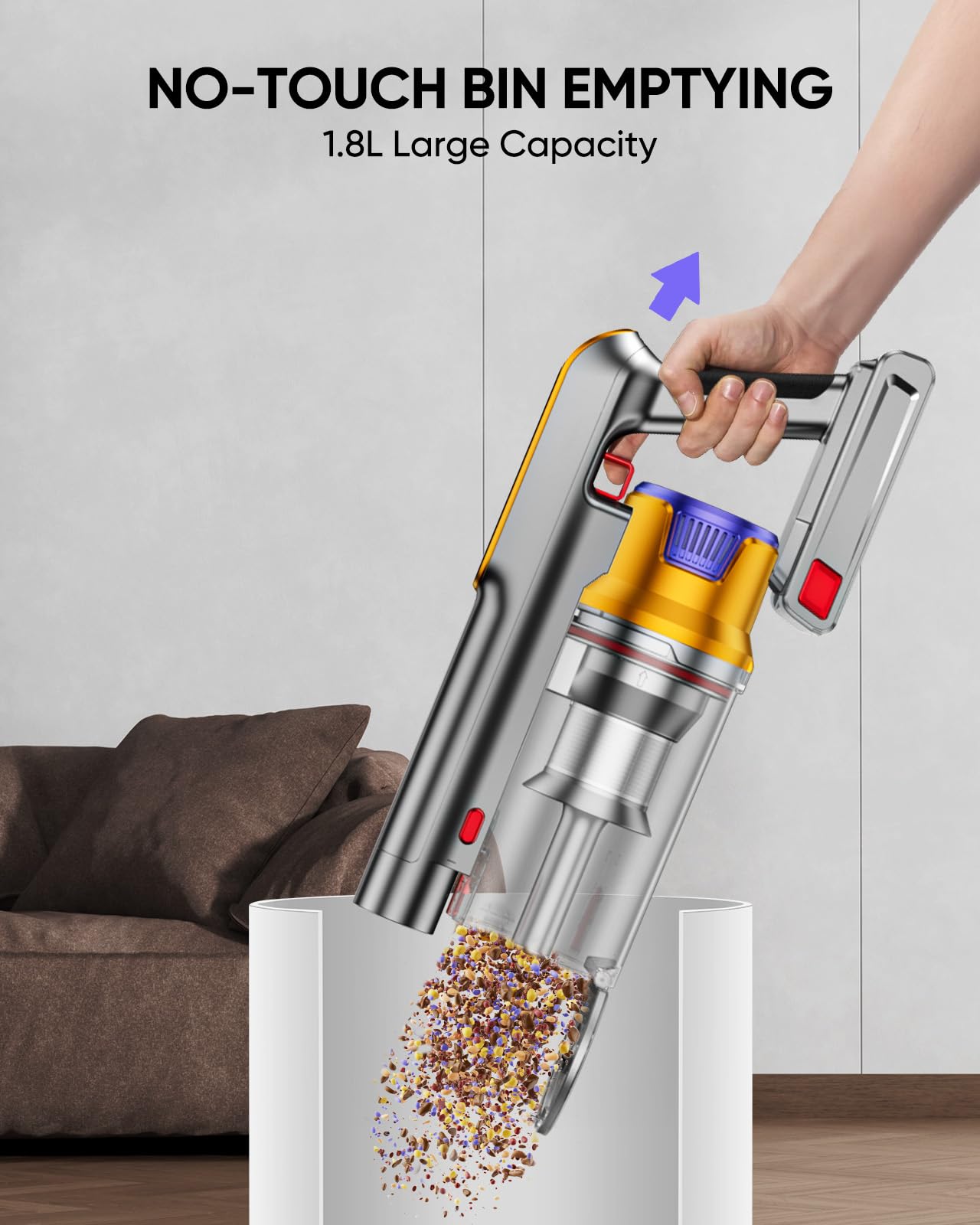 Diffull Cordless Vacuum Cleaner, 550W 45Kpa 60 Mins, Stick Vacuum With Wall Mount Charging, Anti Tangle Wireless Vacuum, Recharg